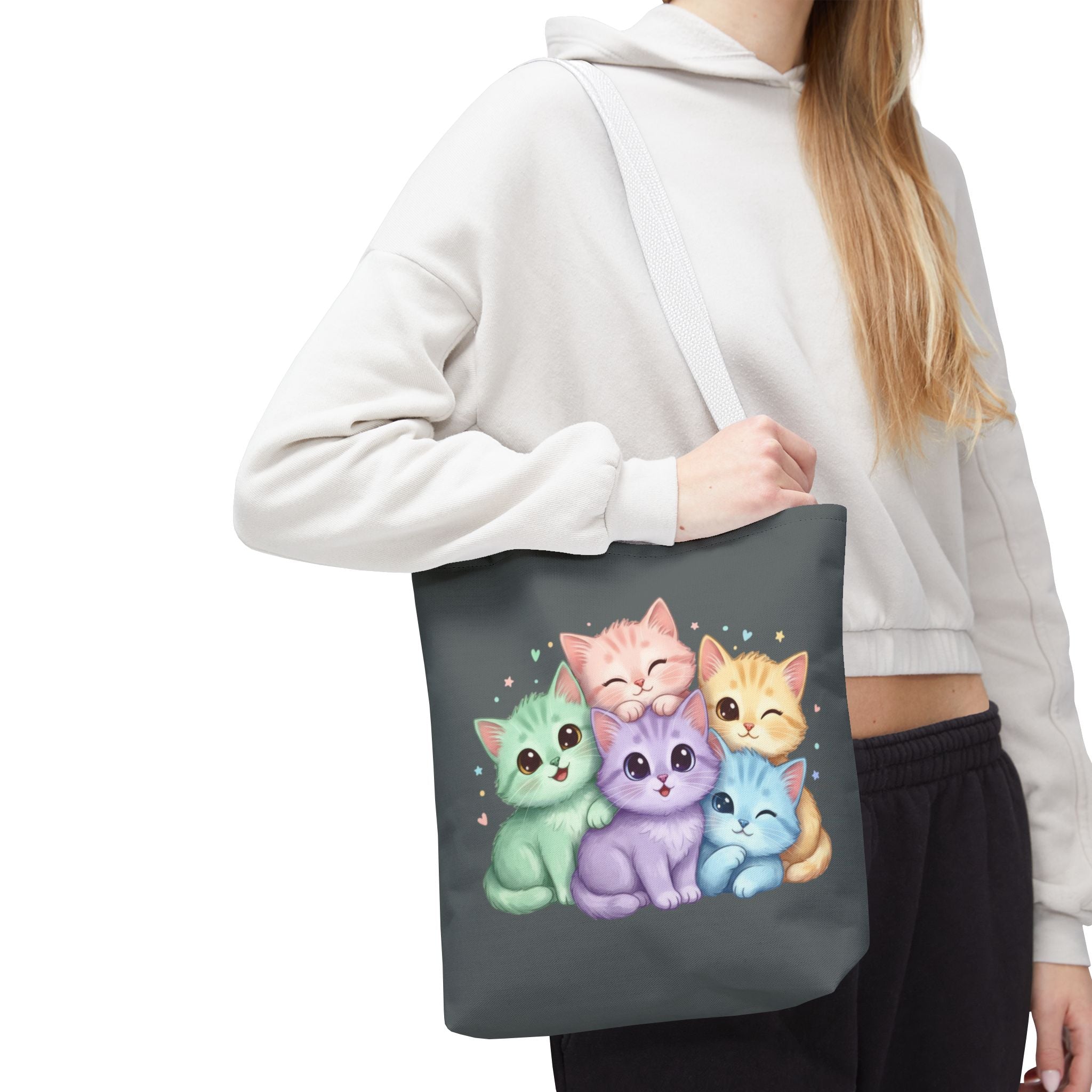 Pastel Rainbow Kittens Tote Bag – Cute Cat Lover Tote | Colorful Cat Market Bag