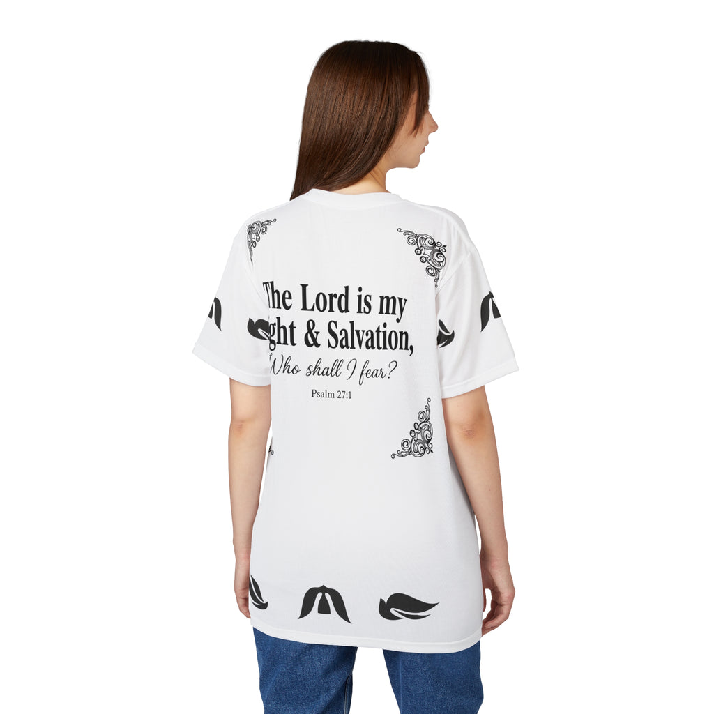 Psalm 27:1 Dove Graphic T-Shirt – “The Lord is My Light & Salvation” Christian Bible Verse Tee