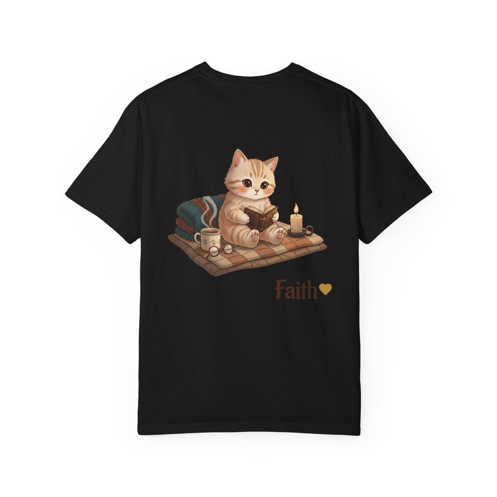 Cozy Cat Prayer T-Shirt — Faith Heart Cat Tee | Christian Cat Lover Shirt