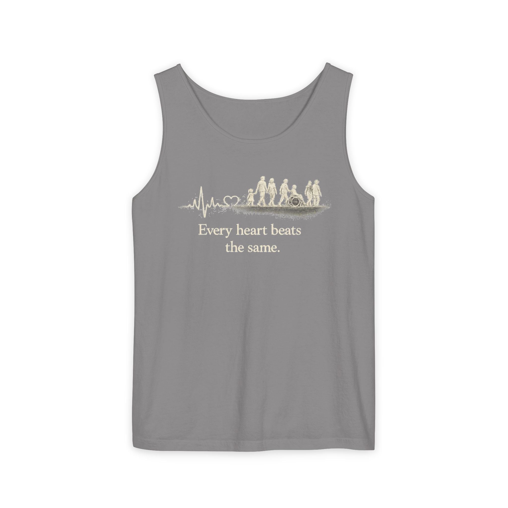 “Every Heart Beats the Same” Vintage Surf Tank Top – Garment-Dyed Coastal Unity Tank