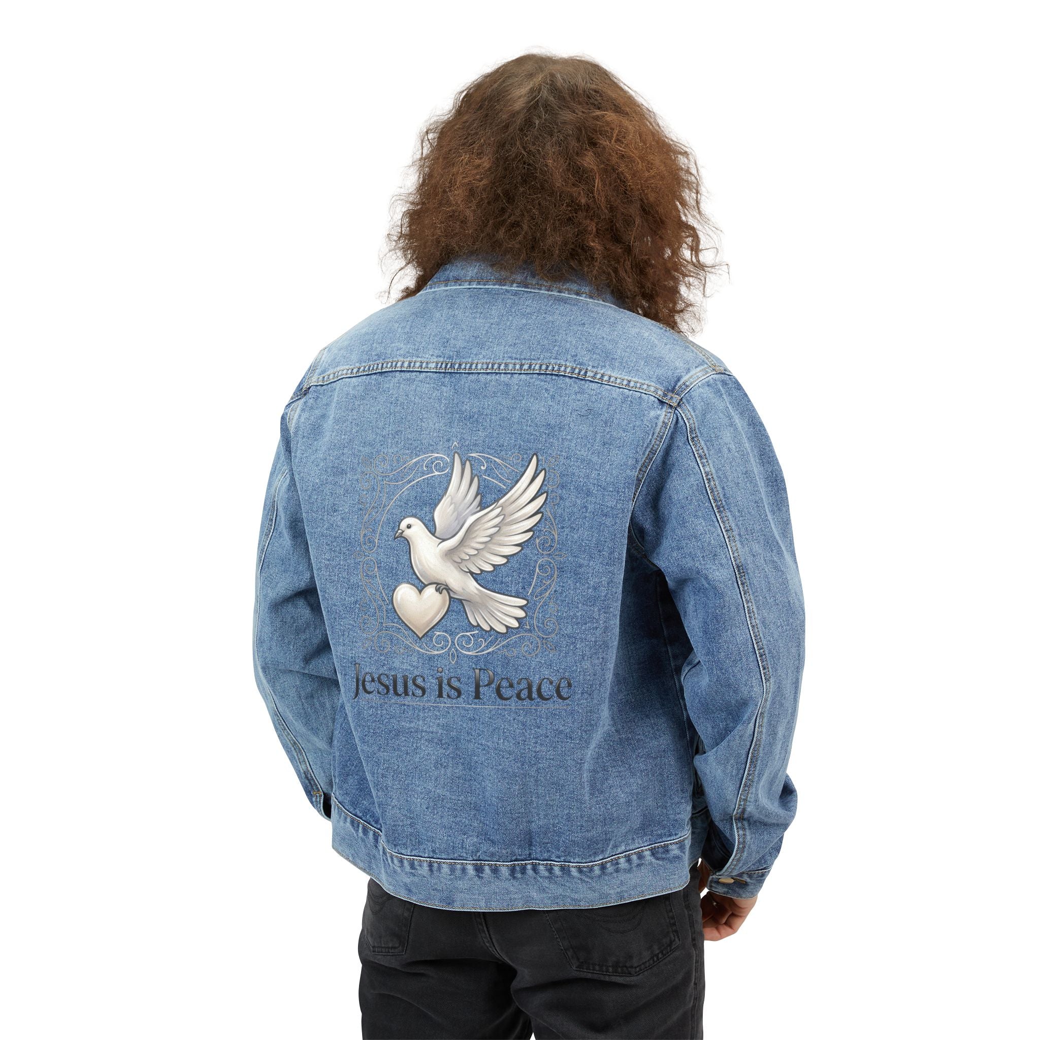 Denim Jacket — "Jesus Is Peace" Dove Back Graphic Jacket