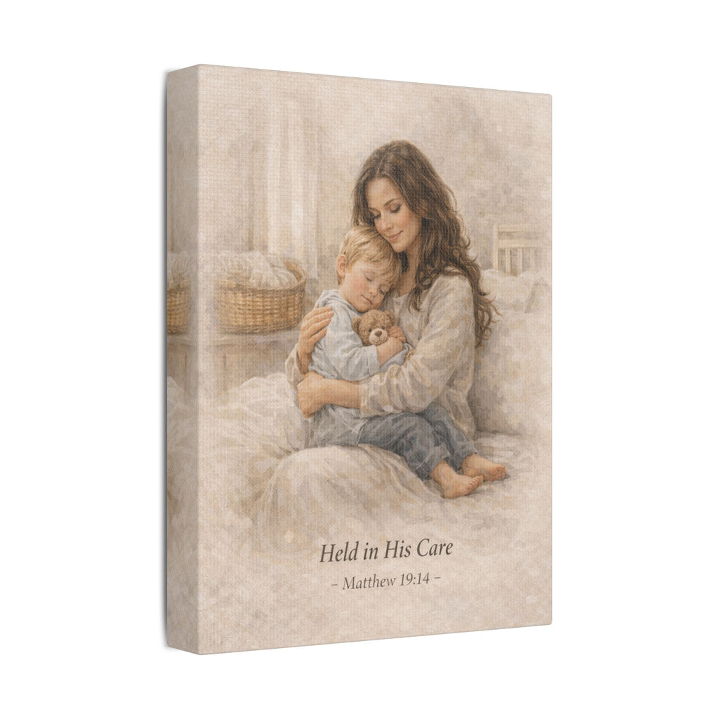 Held in His Care – Canvas Wall Art | Mother & Child Matthew 19:14