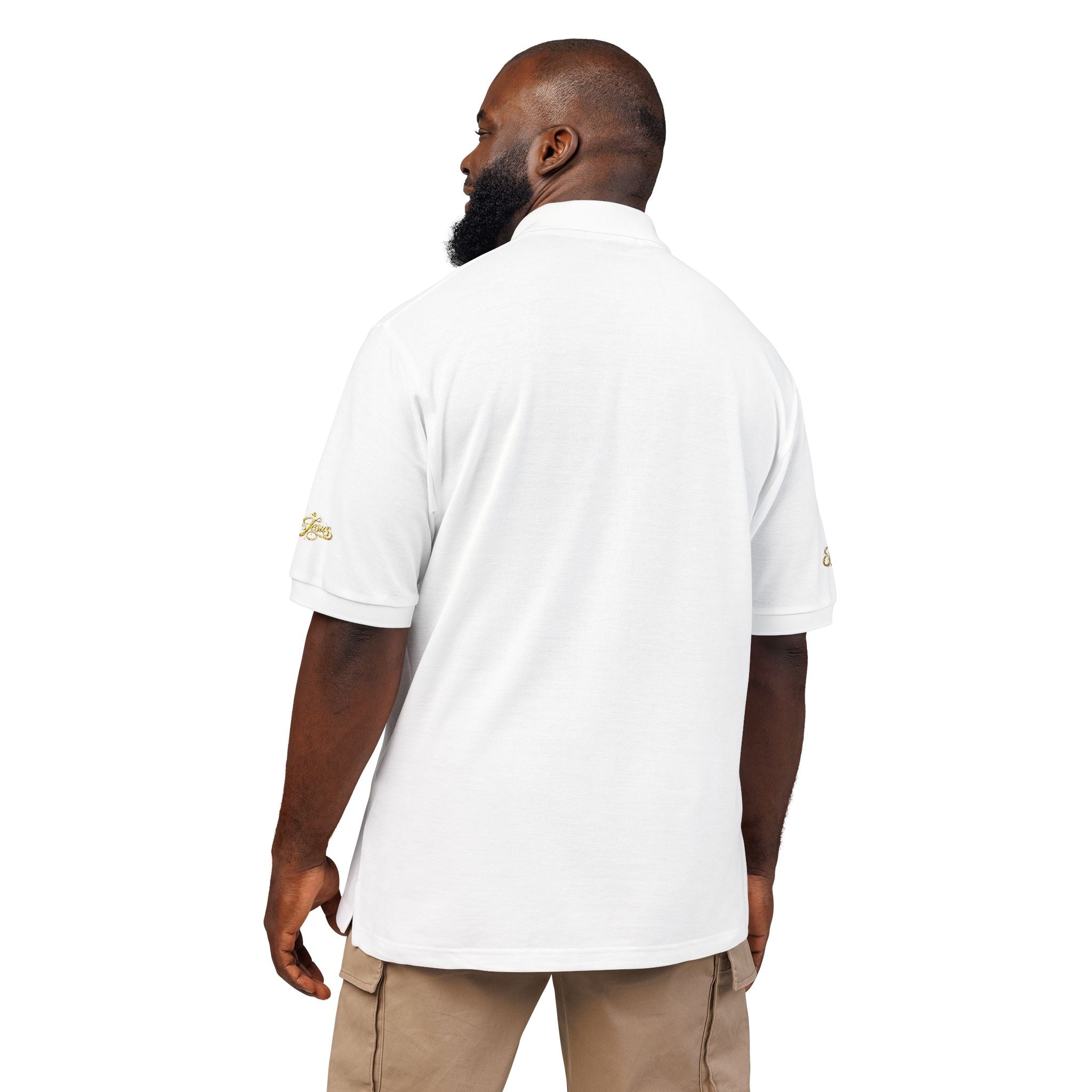 Jesus Gold Fleur Embroidered Polo – Christian Faith Collared Shirt | Elegant Unisex Church Polo