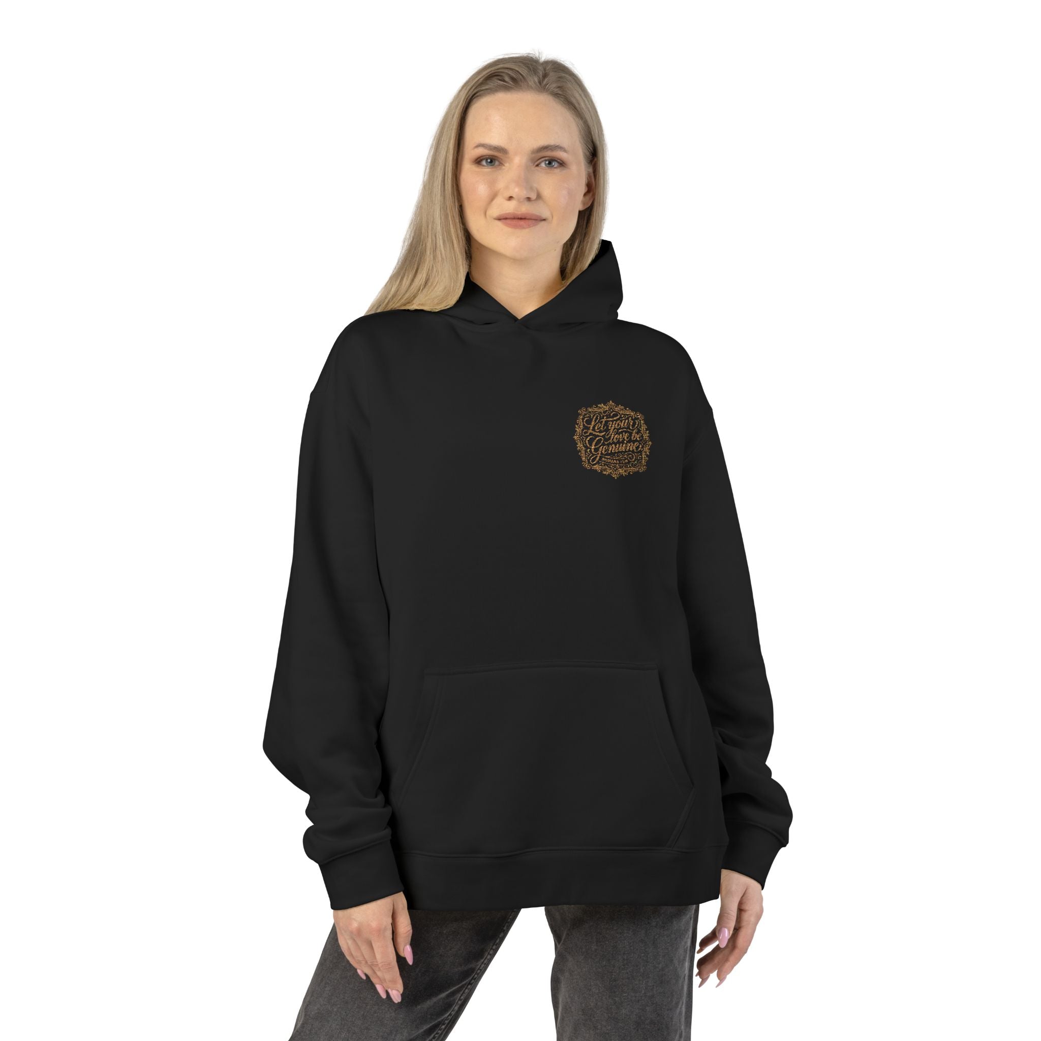 “Let Your Love Be Genuine” Hoodie – Romans 12:9 Christian Pullover | Faith & Freedom Creations