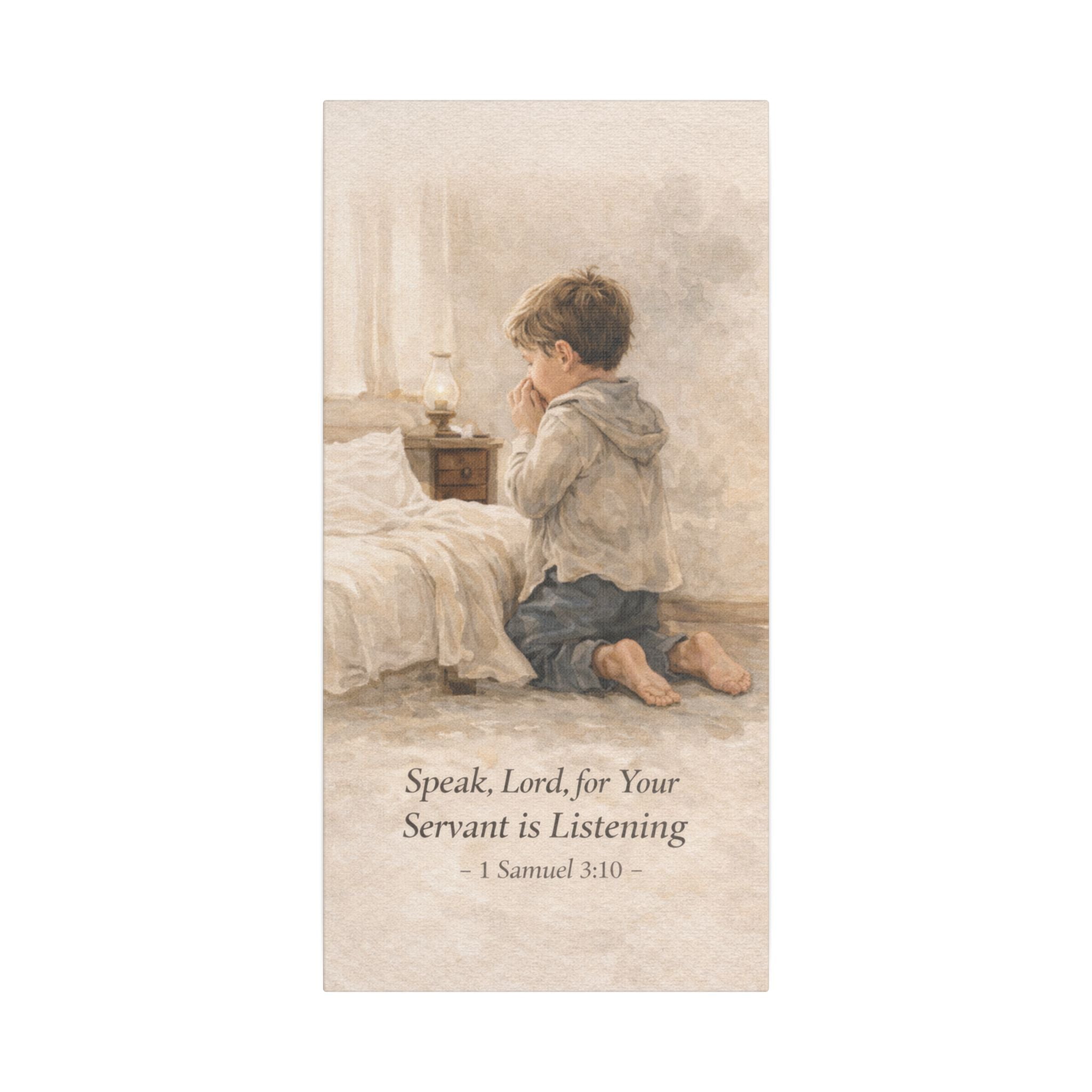 Praying Boy Canvas Wall Art – "Speak, Lord, For Your Servant Is Listening"