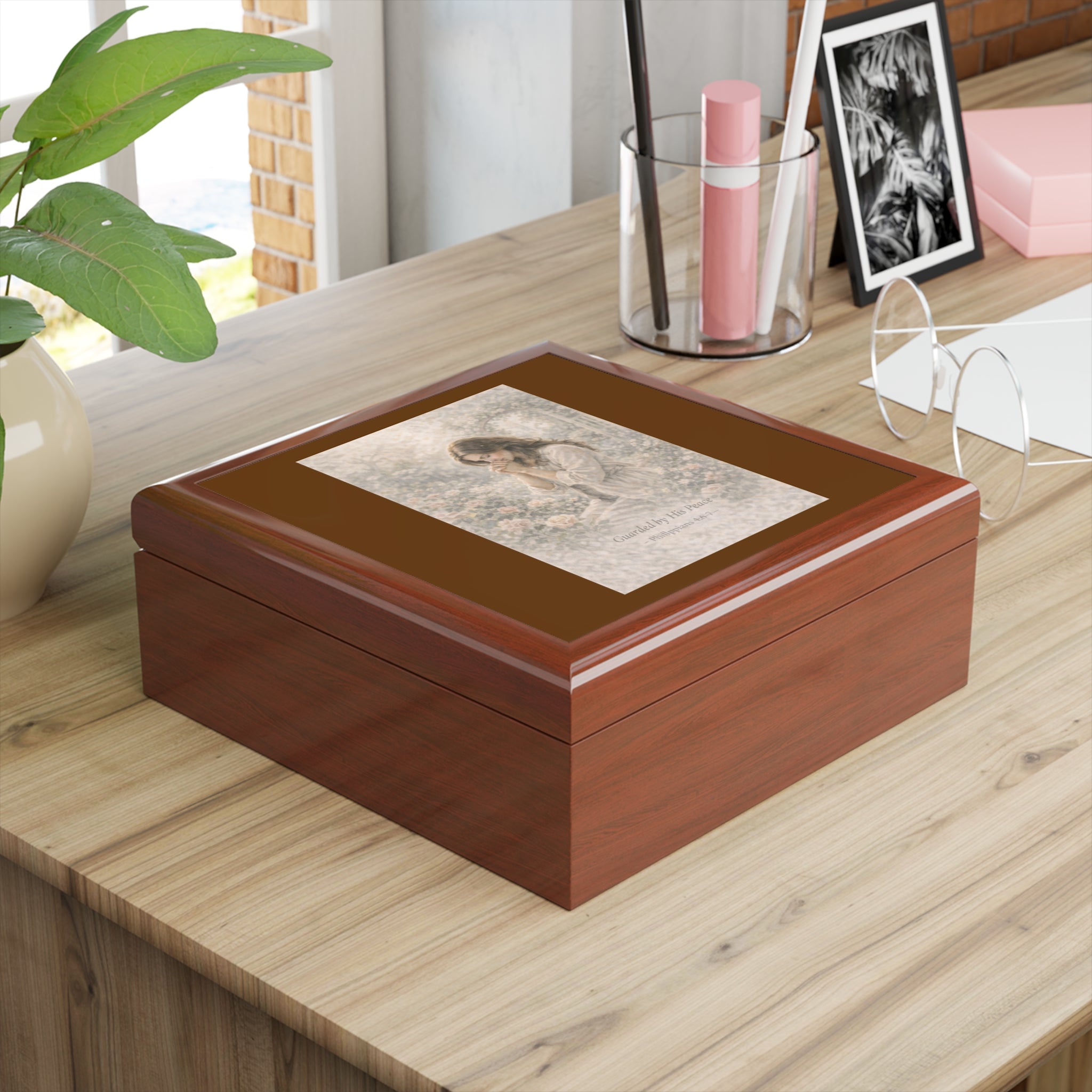 Jewelry Box - 'Guarded by His Peace' Vintage Prayer Girl Keepsake Box