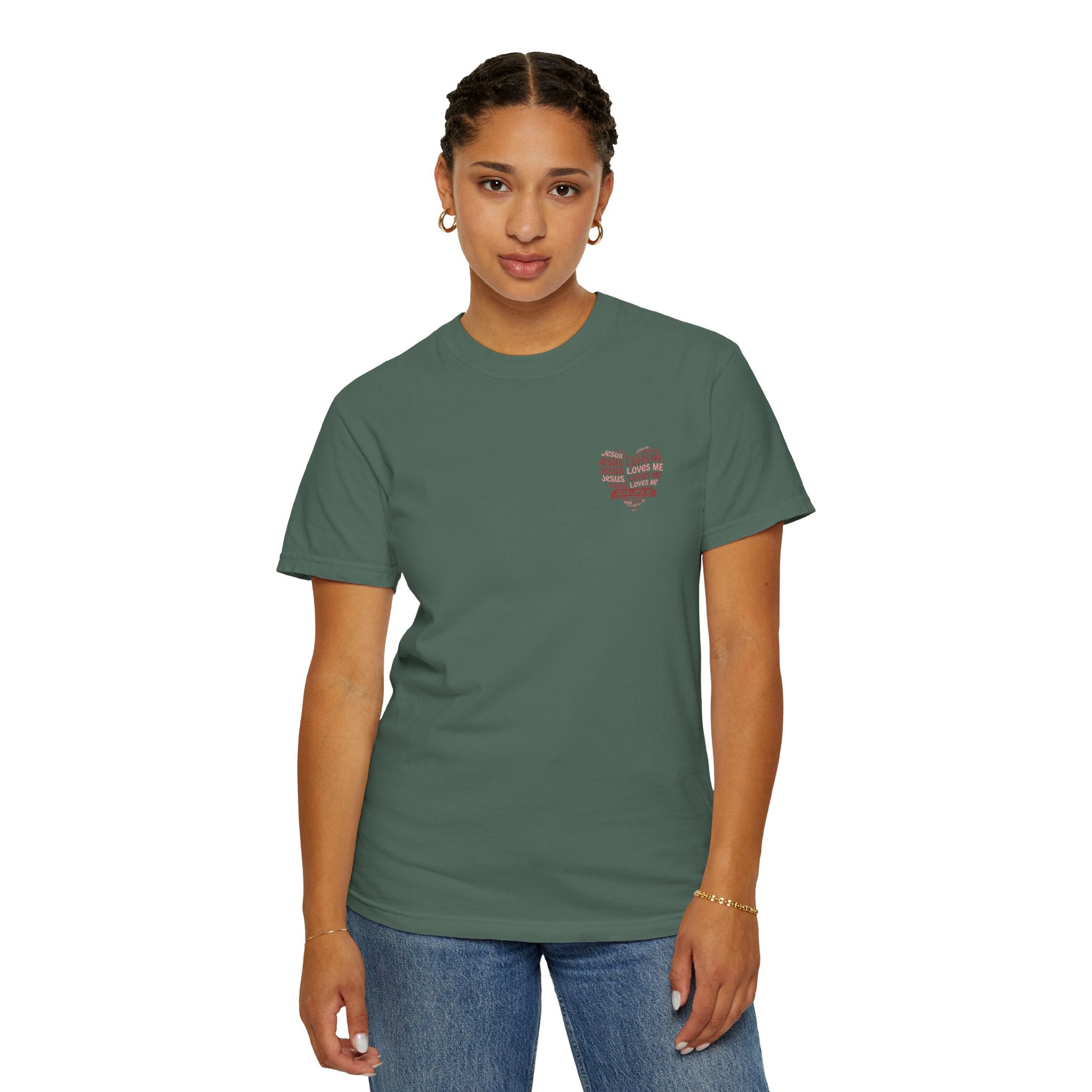 Jesus Loves Me Heart Garment-Dyed T-Shirt – Christian Faith Tee | Vintage Style Inspirational Shirt