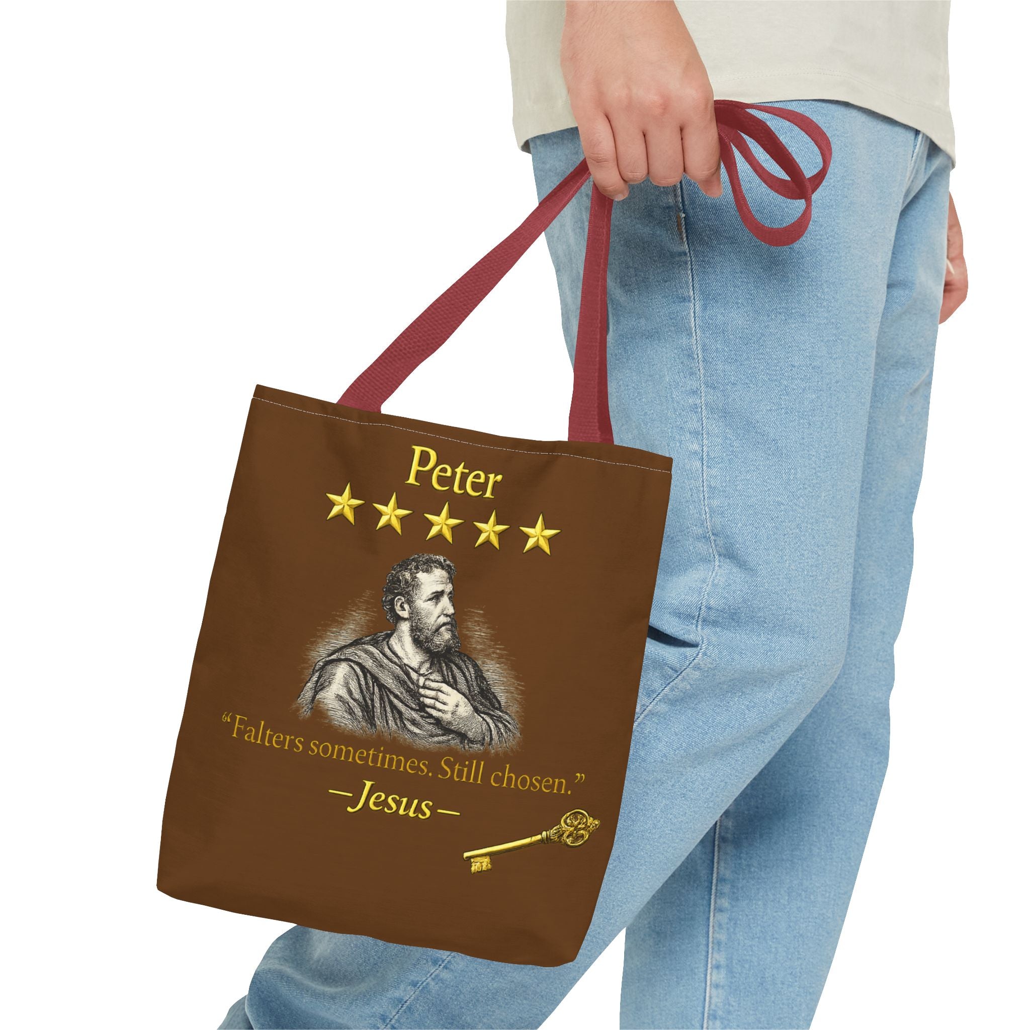 Peter – Tote Bag | “Falters Sometimes. Still Chosen.” Faith Graphic – Five-Star Faith Series