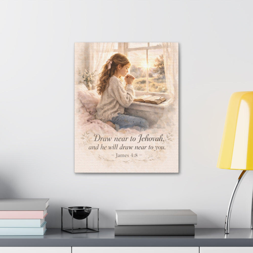 Draw Near to God Canvas Print – Christian Prayer Wall Art | James 4:8 Scripture
