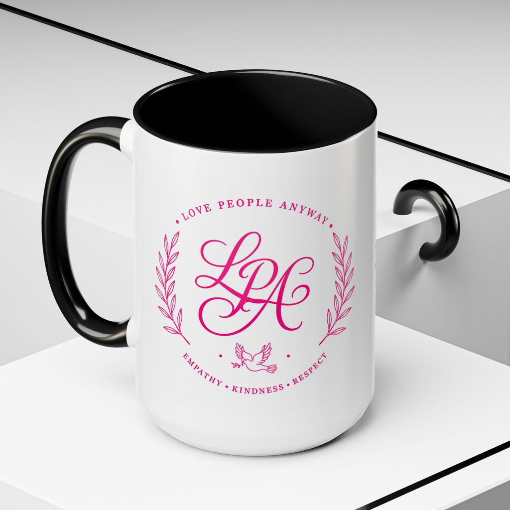 Love People Anyway Coffee Mug | Inspirational Pink Monogram Mug | Faith Freedom Creations