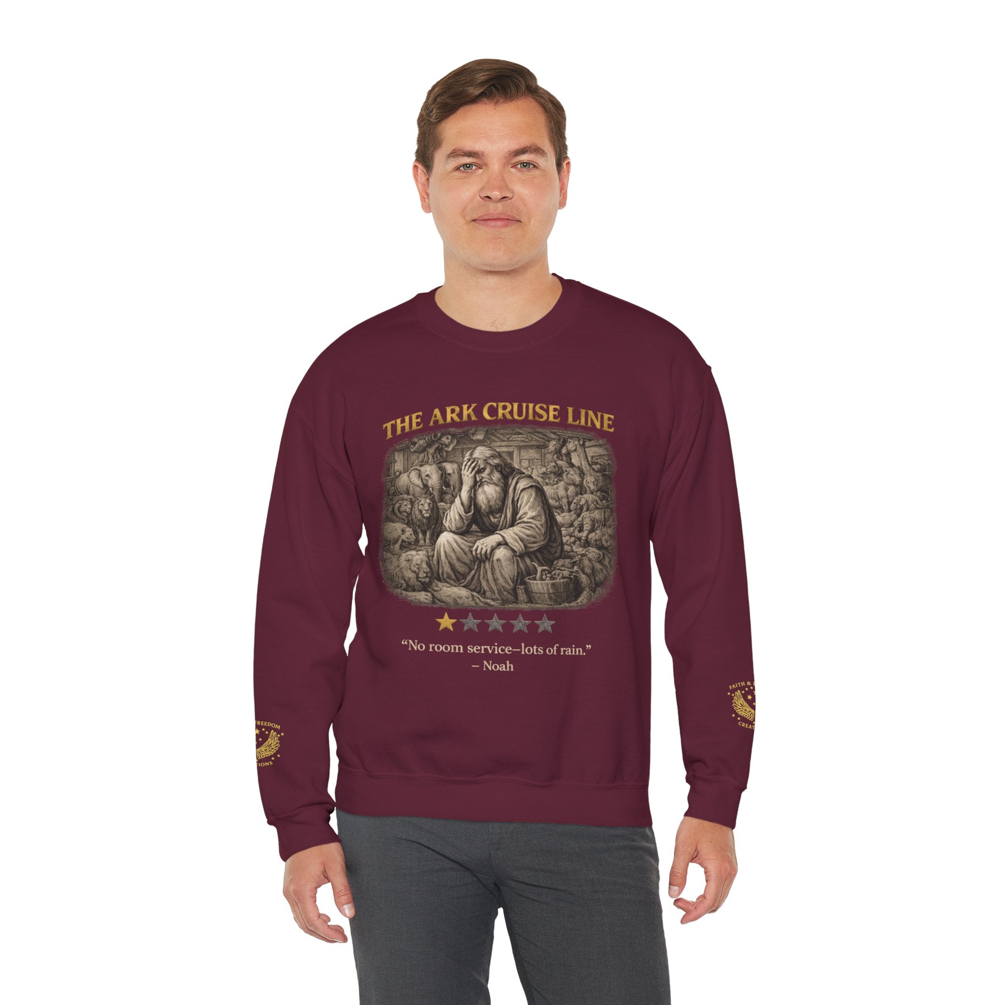 Noah – Crewneck Sweatshirt | “Ark Cruise Liner” Vintage Illustration – Five-Star Faith Series