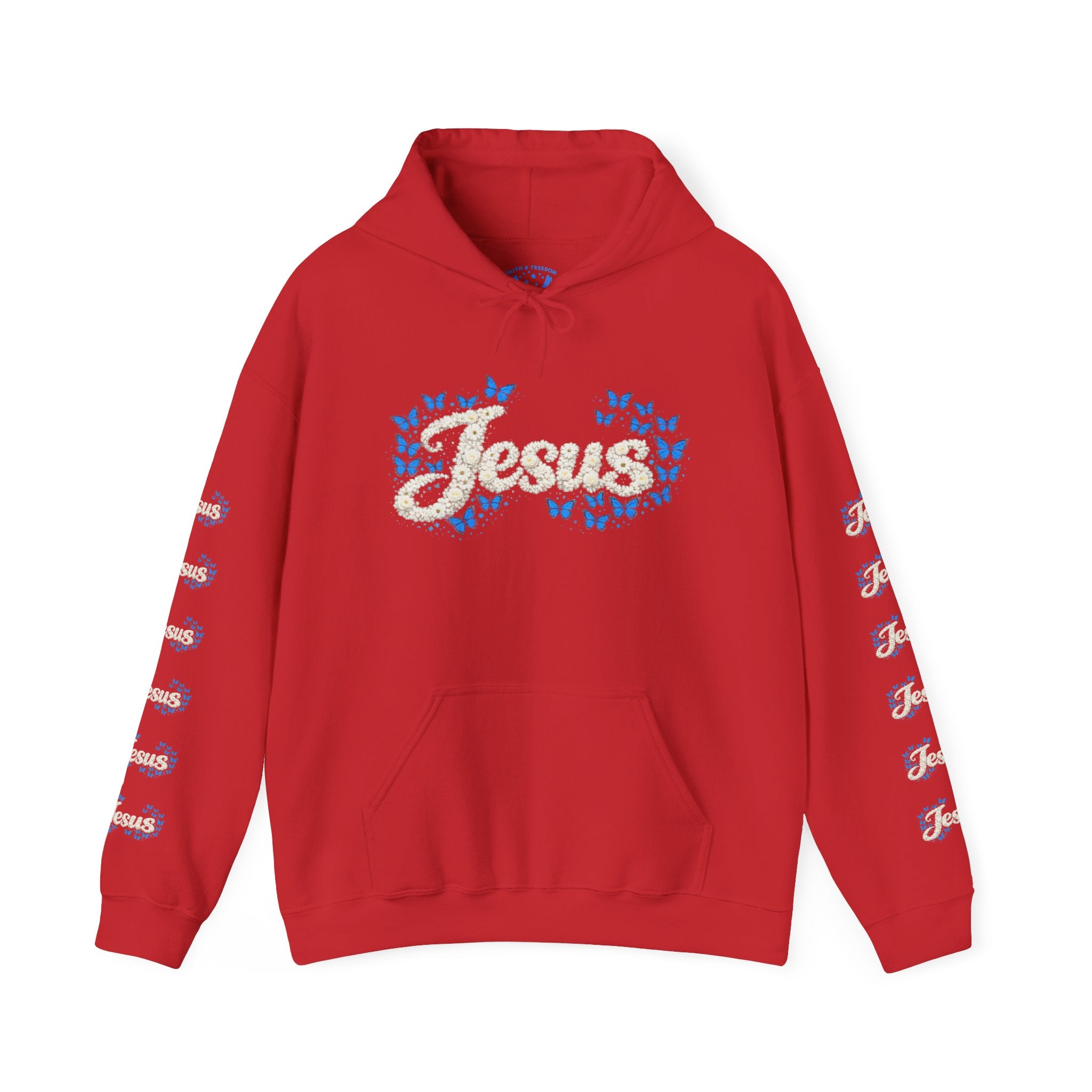 Butterfly Blossoms Hoodie — "Jesus" Floral Script Pullover