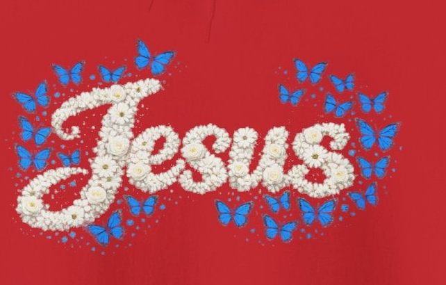 Butterfly Blossoms Hoodie – “Jesus” Floral Script Christian Pullover | Faith & Butterfly Hoodie