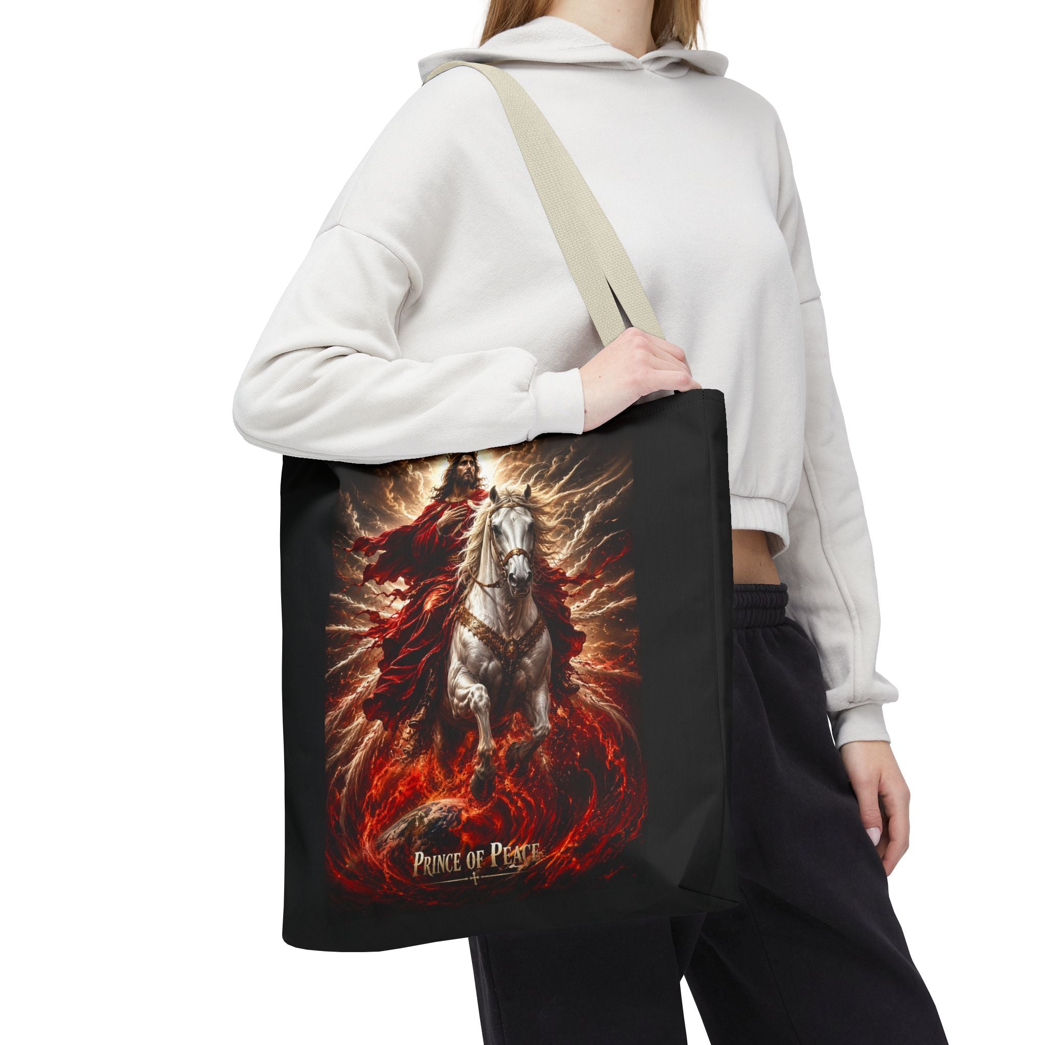 Prince of Peace Tote Bag | Jesus Riding White Horse Christian Tote | Inspirational Faith Carryall