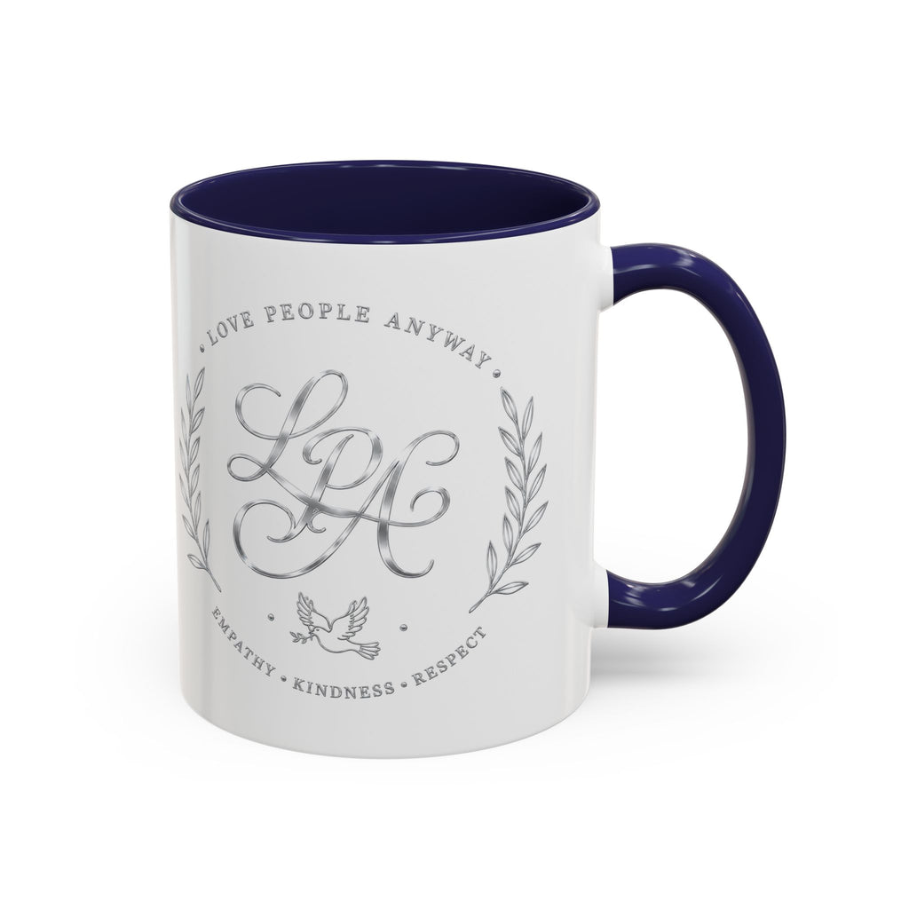 Love People Anyway Silver Accent Coffee Mug | Inspirational Monogram Mug | Faith Freedom Creations