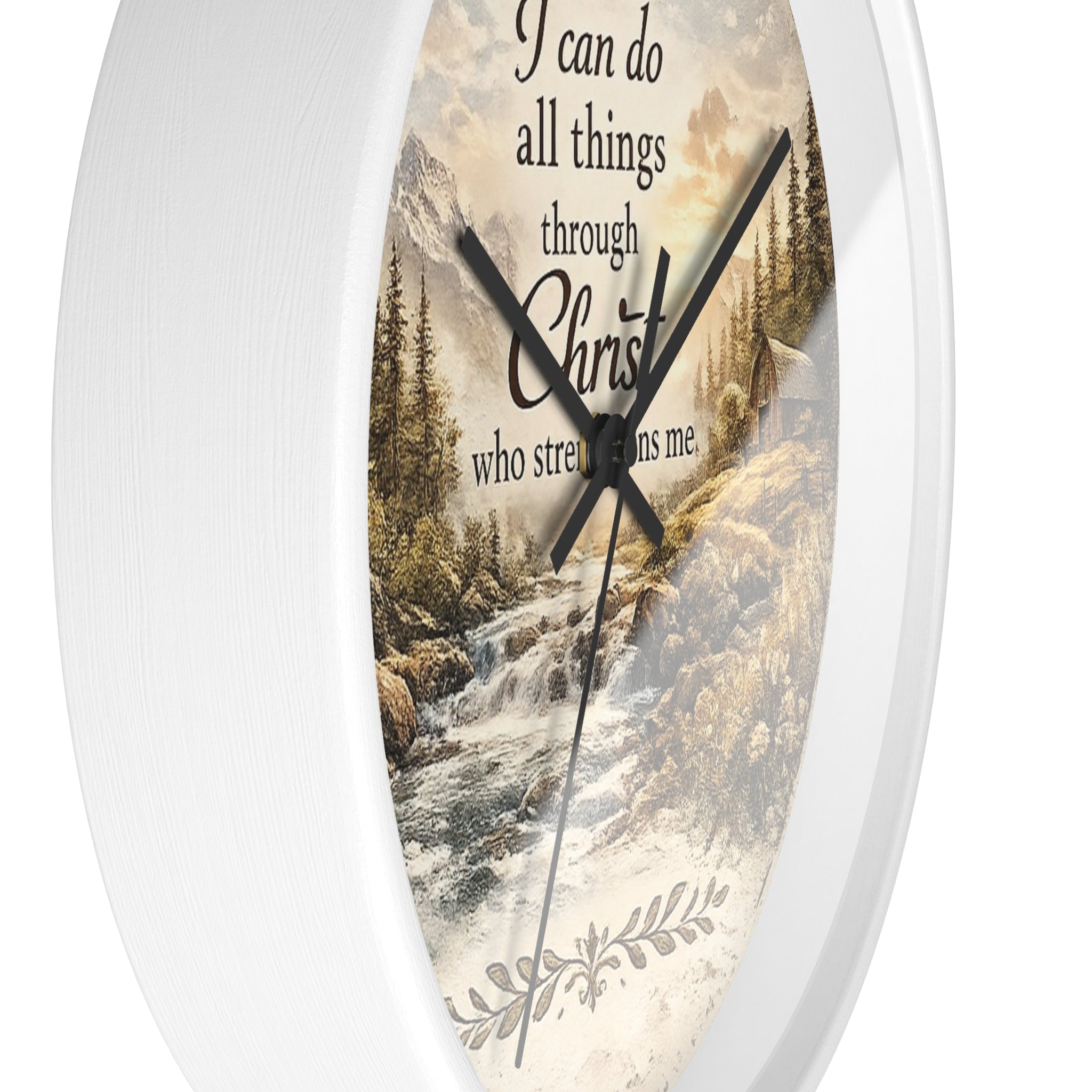 Philippians 4:13 Wall Clock | Inspirational Christian Scripture Clock | Rustic Cabin Faith Decor