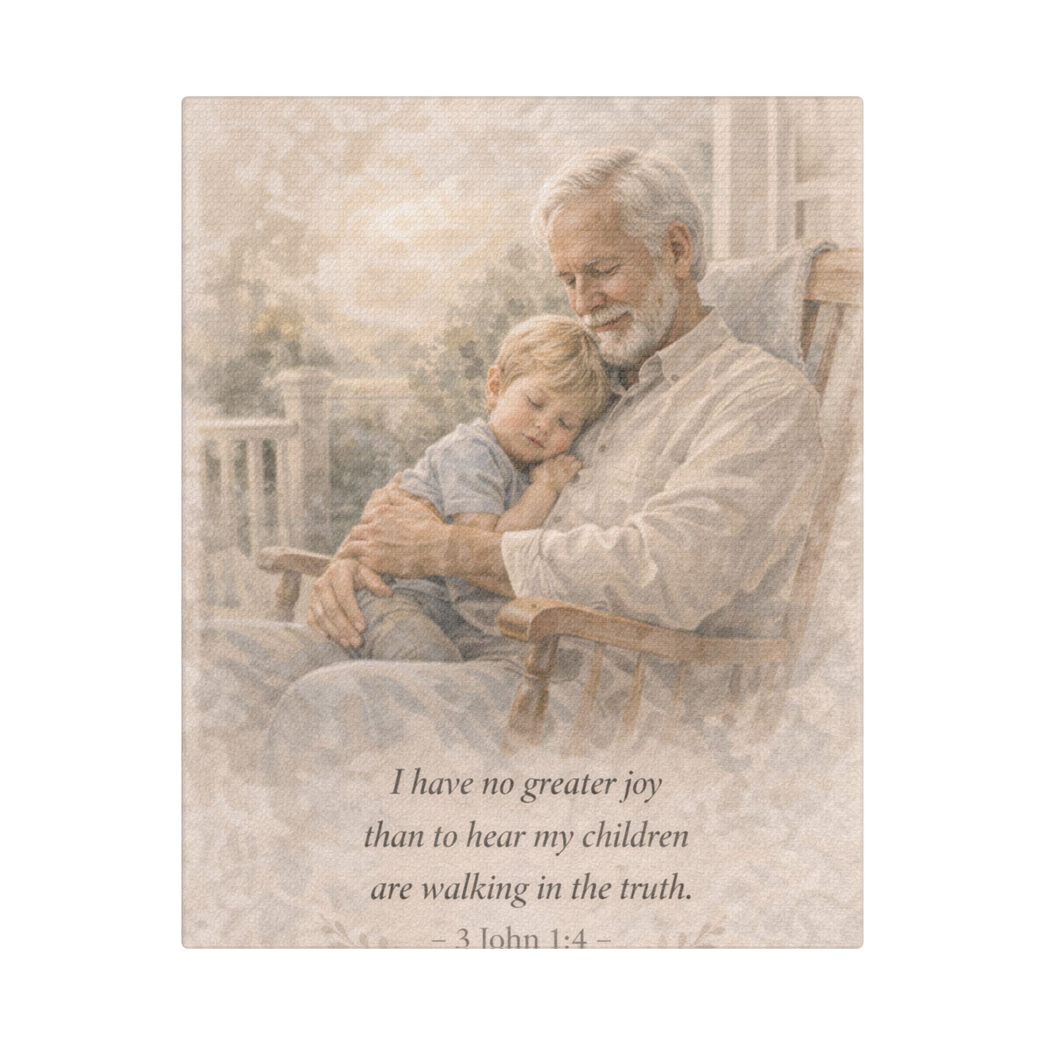 Grandfather and Grandson Satin Canvas Print — 3 John 1:4 Inspirational Wall Art