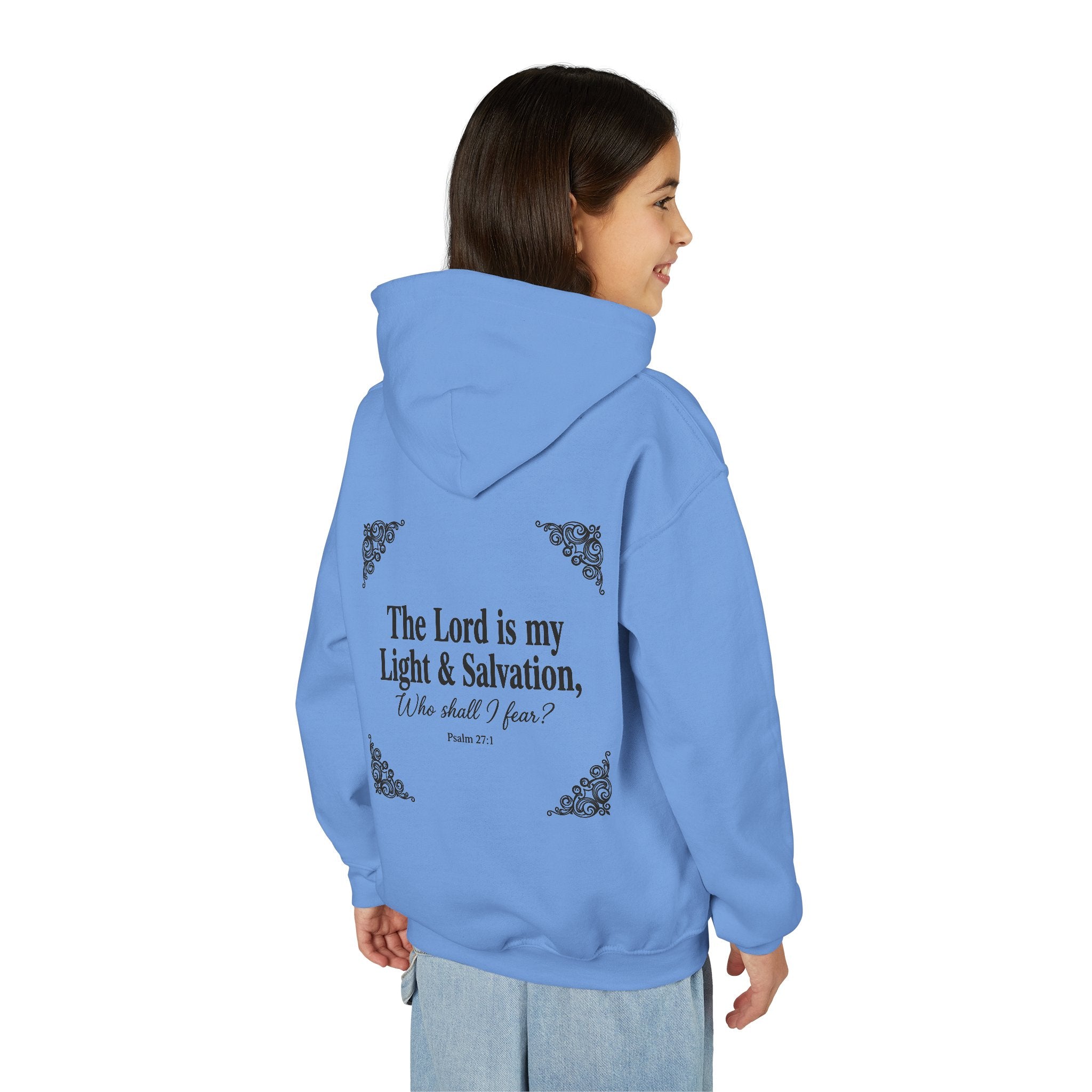 Youth “The Lord is My Light & Salvation” Hoodie – Psalm 27 Christian Kids Sweatshirt