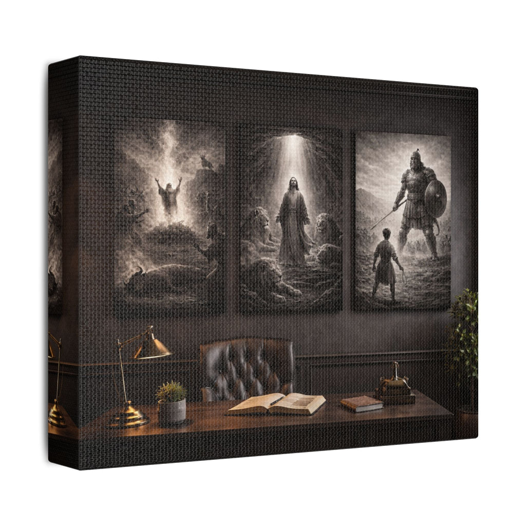 Elijah, Daniel & David Triptych Canvas – Biblical Heroes Christian Wall Art | Religious Scripture Canvas
