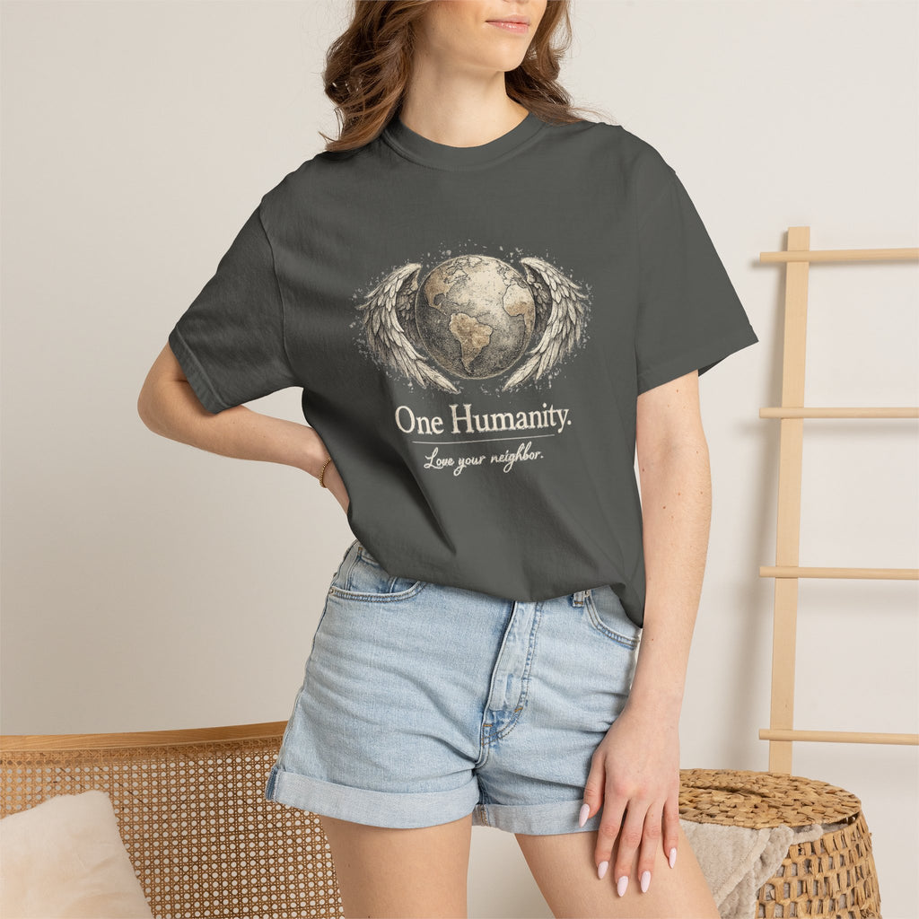 One Humanity T-Shirt – “One Humanity. Love Your Neighbor.” Earth Wings Graphic Tee