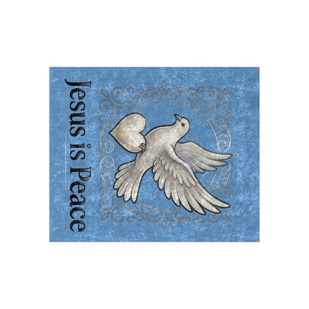 Jesus Is Peace Crushed Velvet Blanket — White Dove Religious Throw
