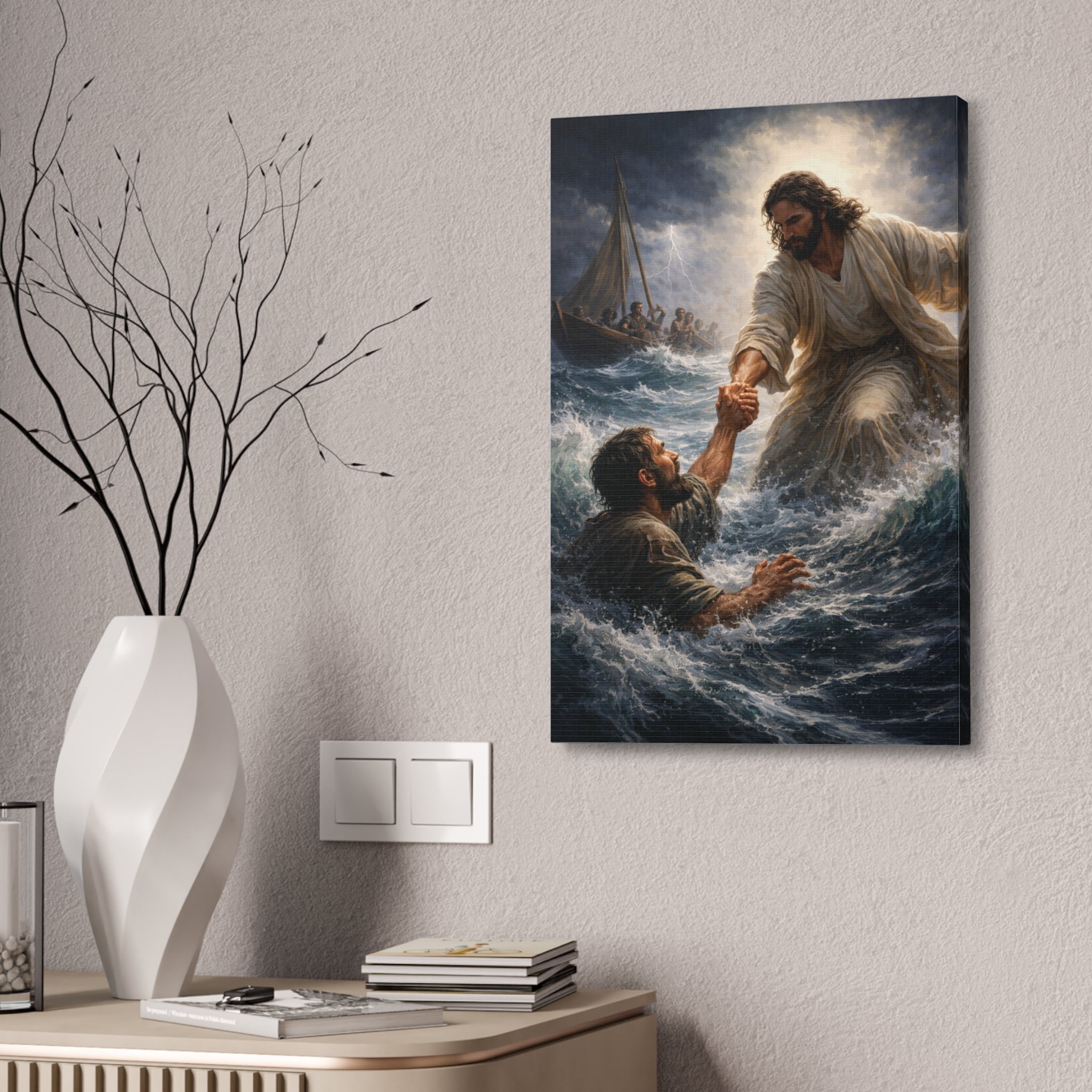 Jesus Saves Canvas Wall Art – Christian Faith Stretched Canvas | Inspirational Scripture Decor