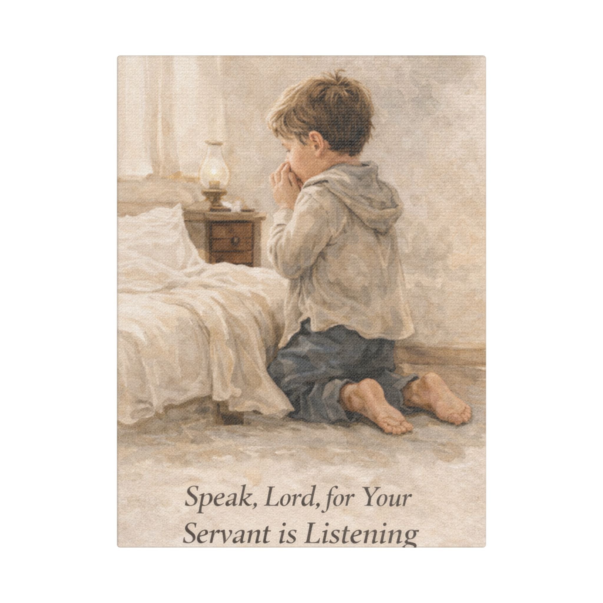 Praying Boy Canvas Wall Art – "Speak, Lord, For Your Servant Is Listening"