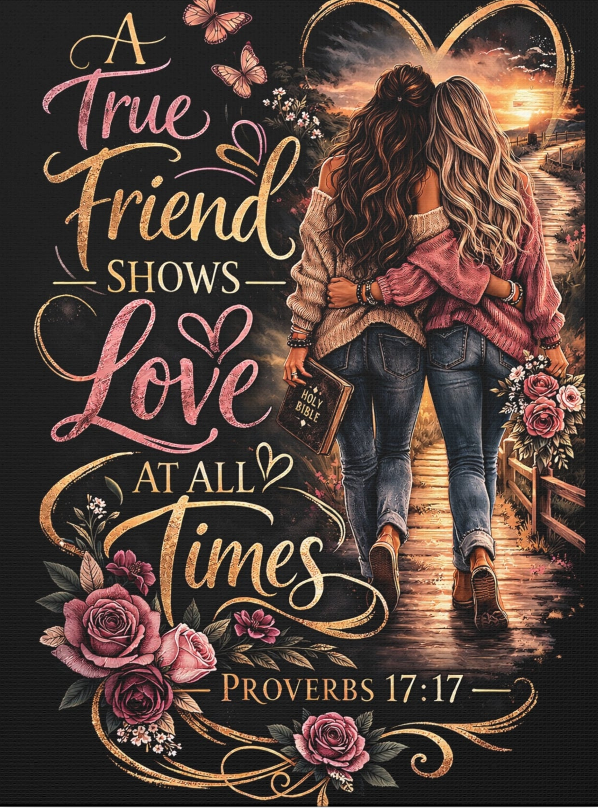 Friendship Canvas Wall Art – “A True Friend Shows Love at All Times” Proverbs 17:17 | Christian Friendship Decor