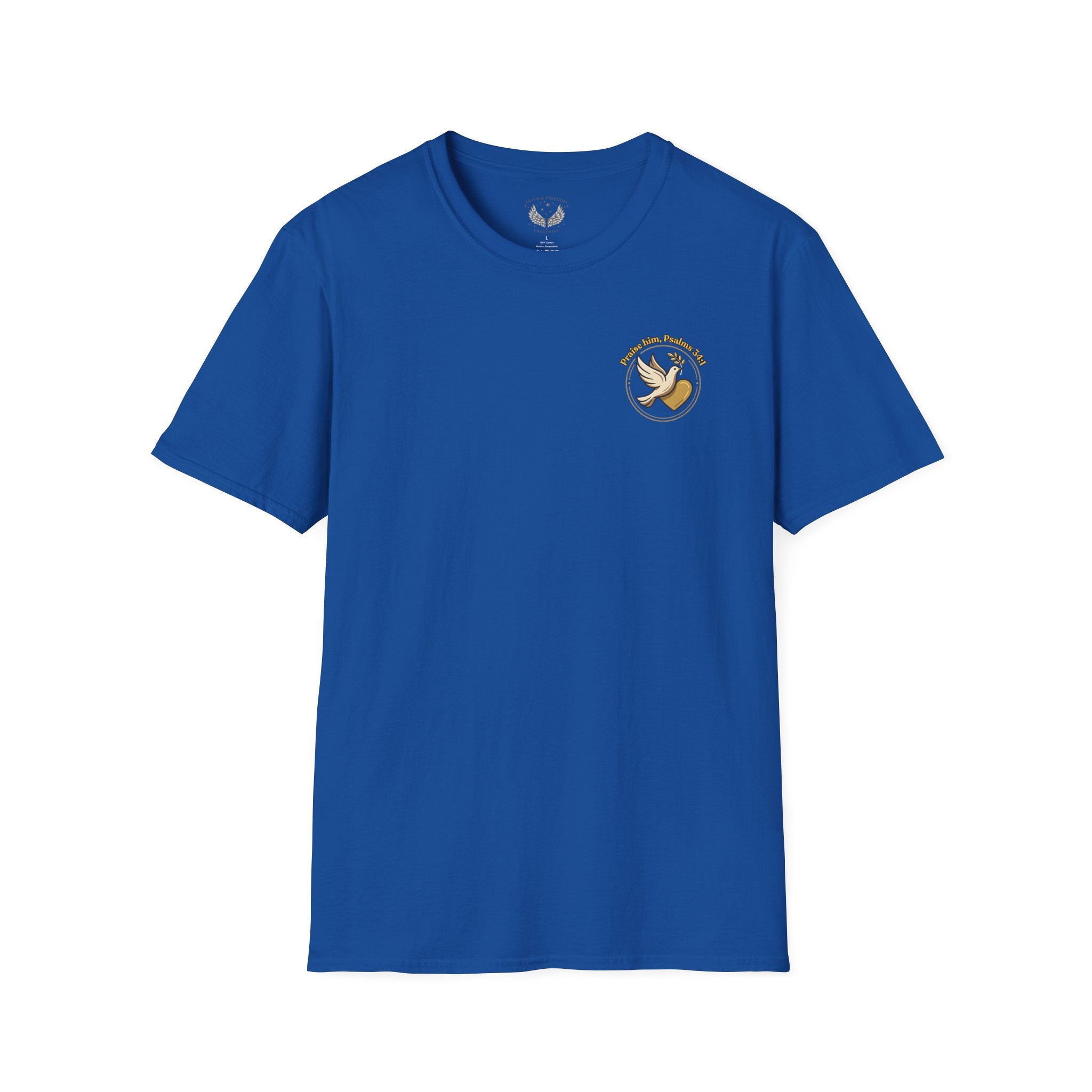 Minimalist Christian T-shirt featuring a Dove of Peace chest emblem with the words “Pray, Love, Remember” on a soft lightweight faith-inspired tee.