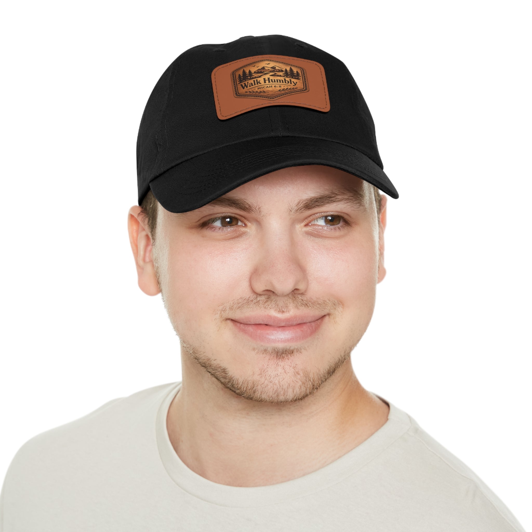 Walk Humbly Leather Patch Dad Hat | Micah 6:8 Christian Outdoor Cap | Faith Freedom Creations