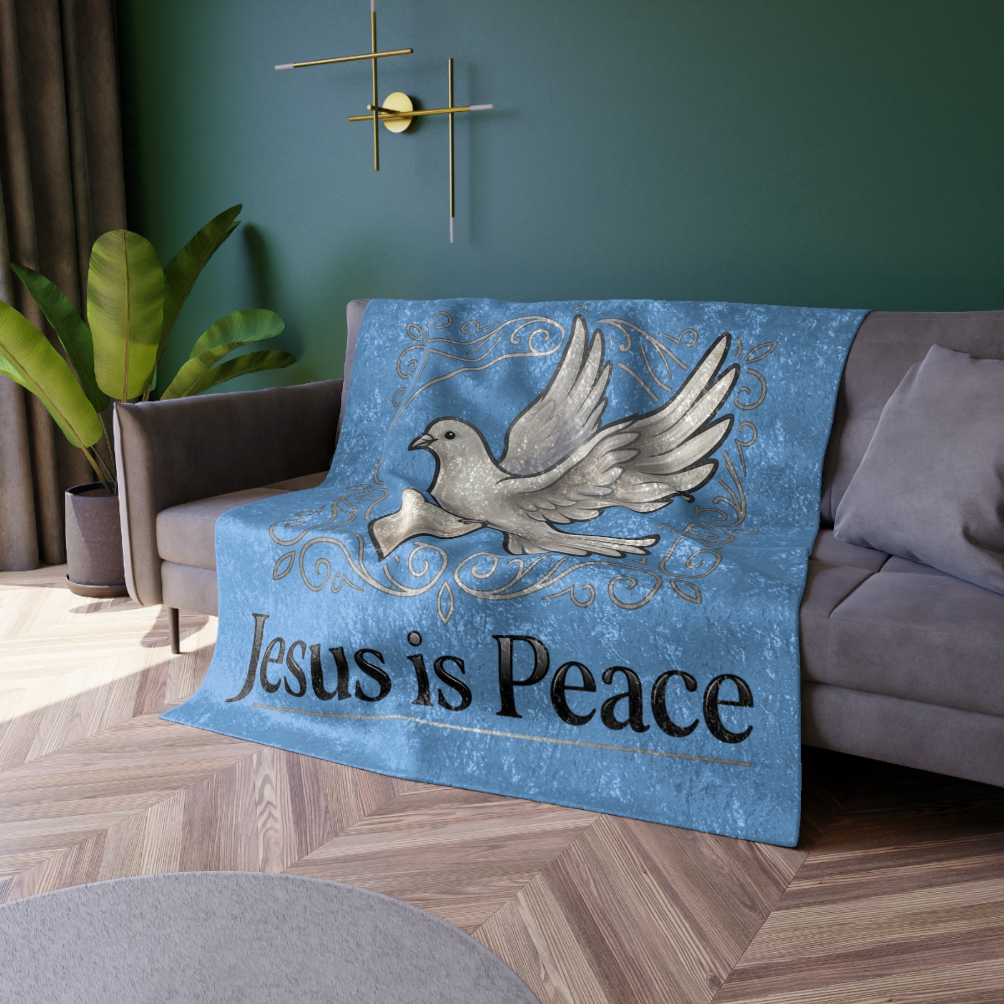 Jesus Is Peace Crushed Velvet Blanket — White Dove Religious Throw
