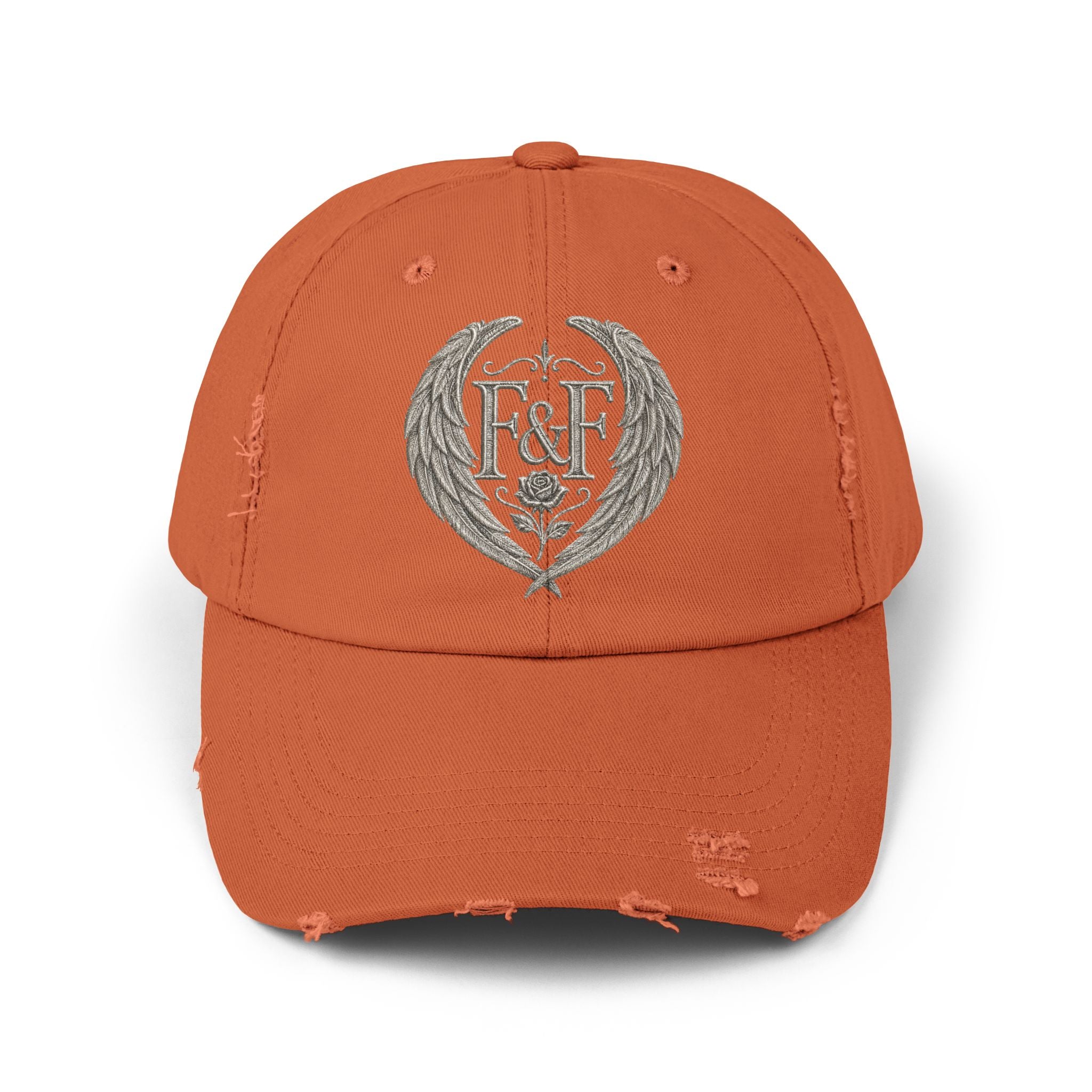 Distressed black Christian cap featuring the Faith & Freedom wing crest logo with feathered wings and vintage washed low-profile styling.
