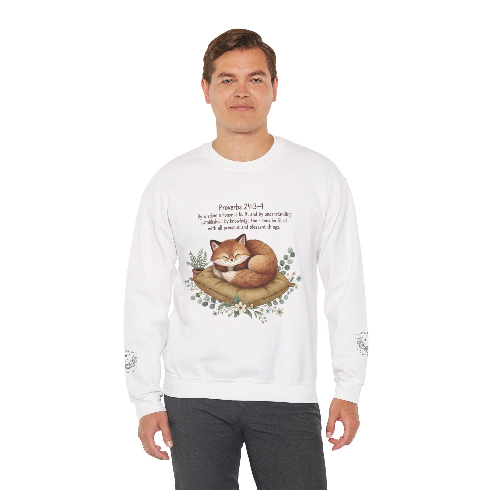 Cozy Fox Crewneck Sweatshirt - Woodland Animal Art with scripture |