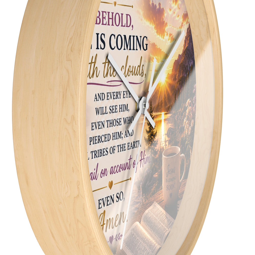 Revelation 1:7 Wall Clock | Behold He Is Coming Christian Scripture Clock | Inspirational Faith Decor