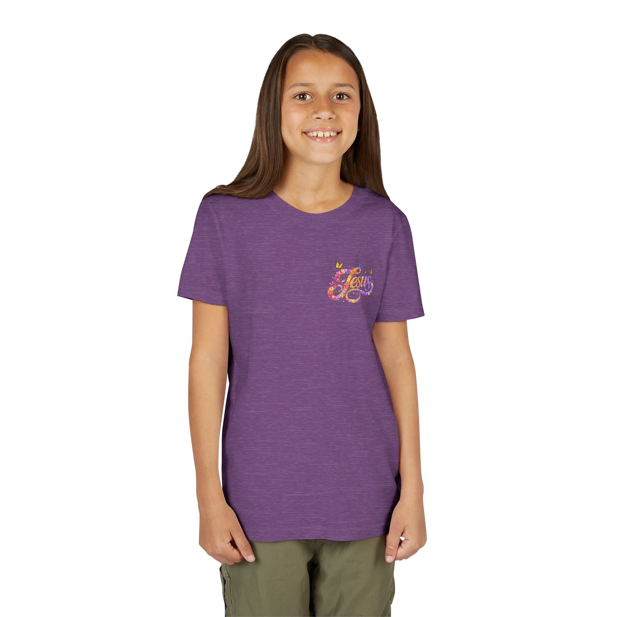 Youth Jesus Floral Script T-Shirt – Butterfly Christian Kids Tee | Faith Youth Shirt