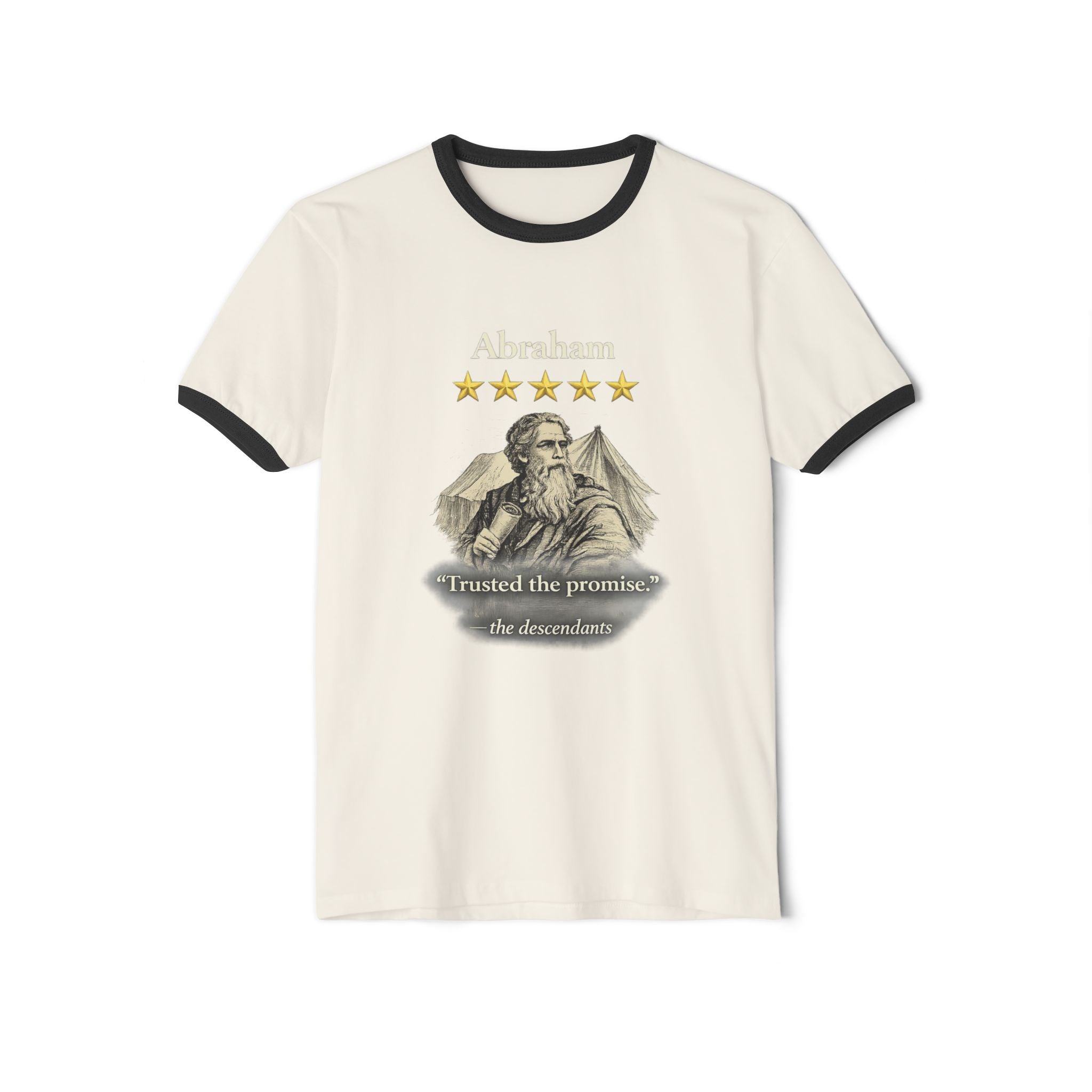 Abraham – Ringer Tee | “I Trusted the Promise” Vintage Graphic – Five-Star Faith Series