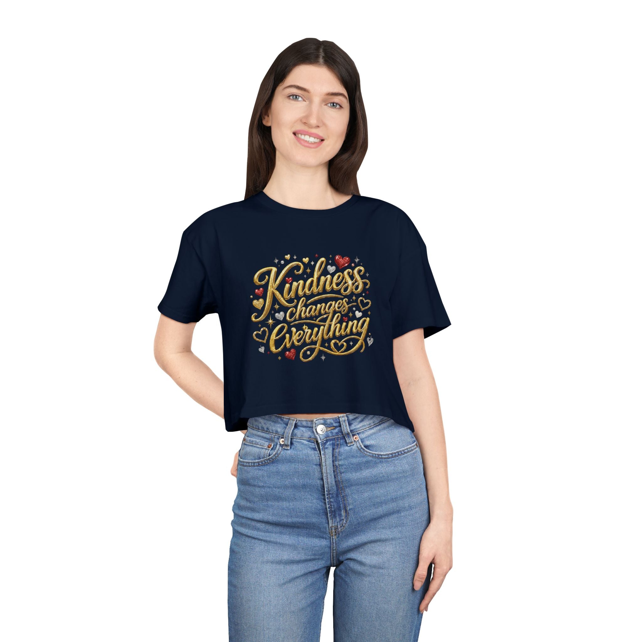 Kindness Changes Everything Crop Tee | Inspirational Women’s Cropped T-Shirt | Soft Casual Graphic Top