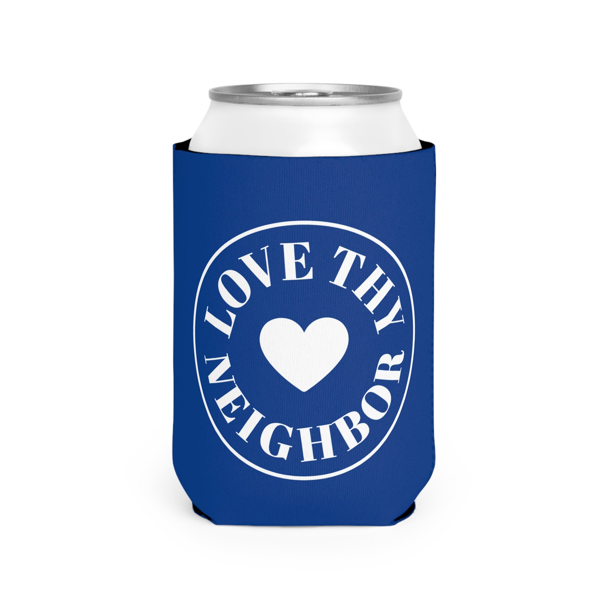Can Cooler — "Love Thy Neighbor" Heart Logo Koozie (Blue)