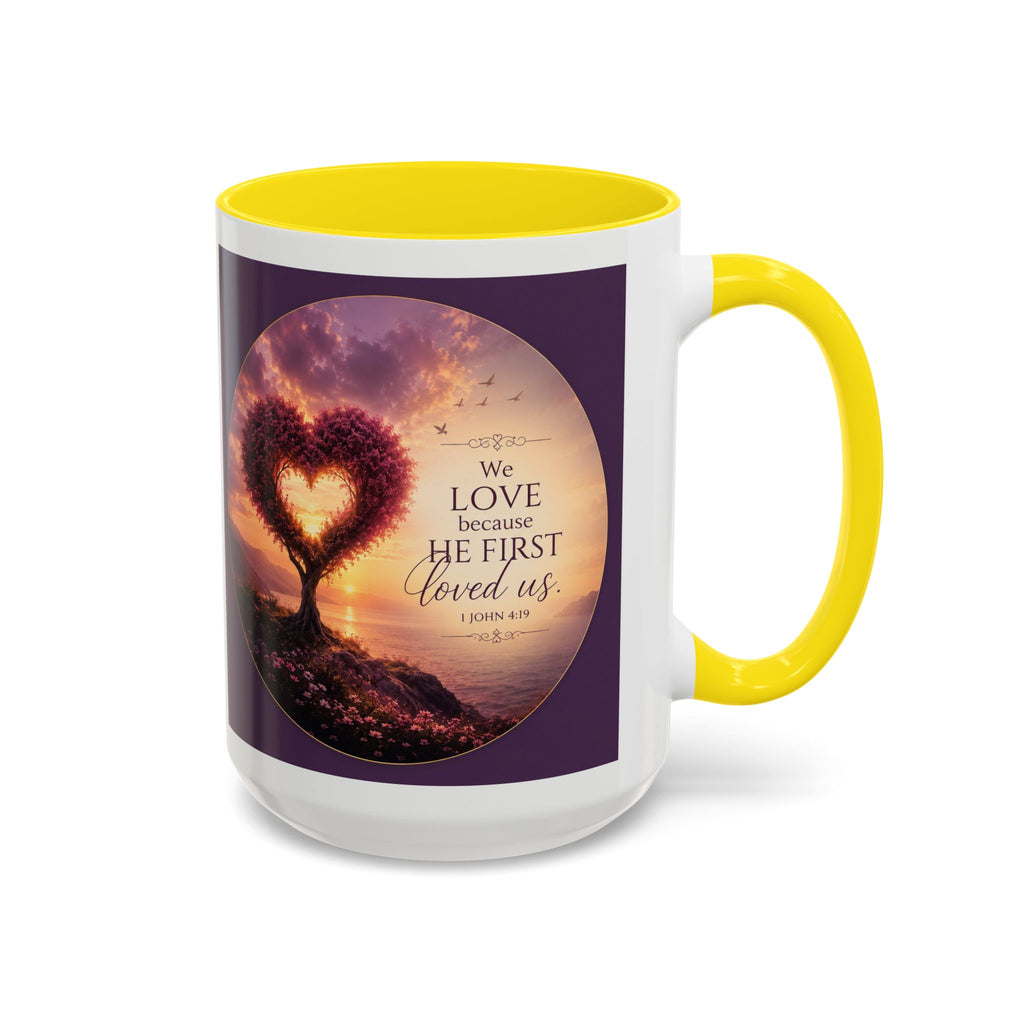 Heart Tree Coffee Mug | We Love Because He First Loved Us Mug | 1 John 4:19 Christian Gift