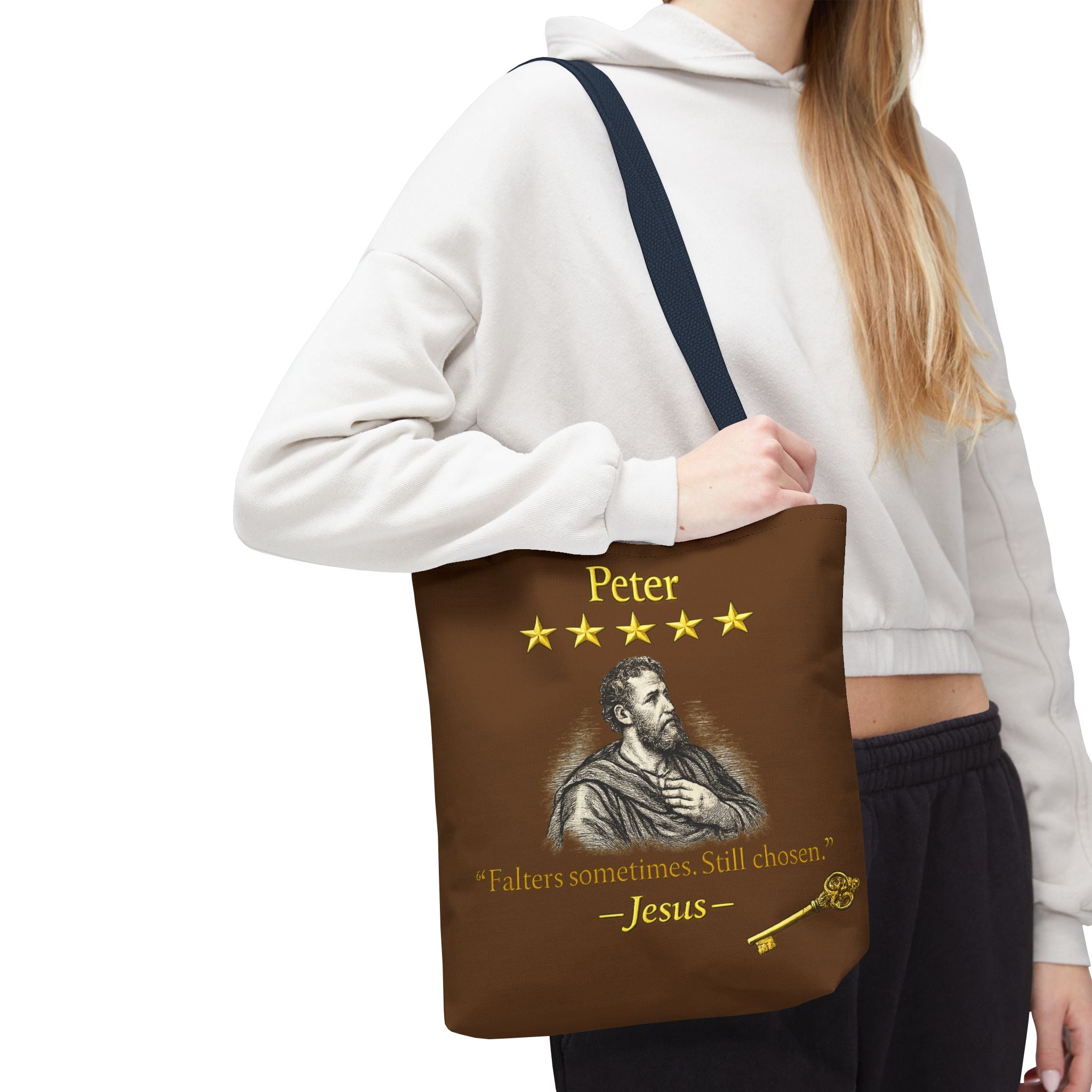 Peter – Tote Bag | “Falters Sometimes. Still Chosen.” Faith Graphic – Five-Star Faith Series