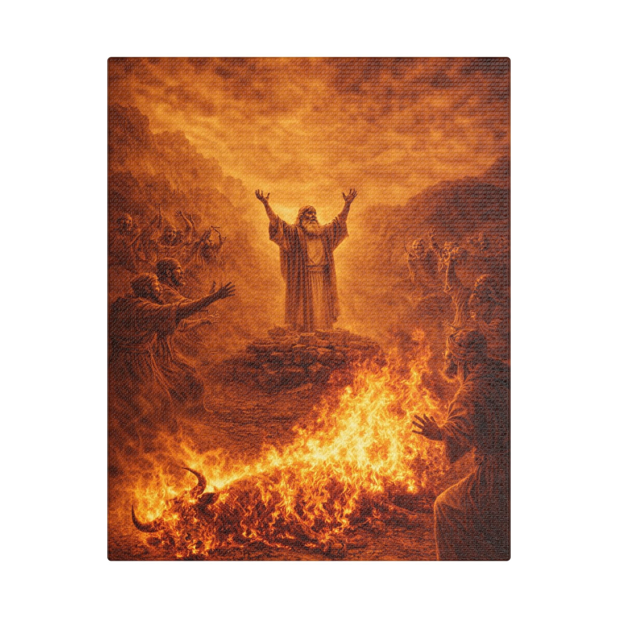 Elijah Calls Down Fire Canvas — Biblical Wall Art | Gold Revival Edition