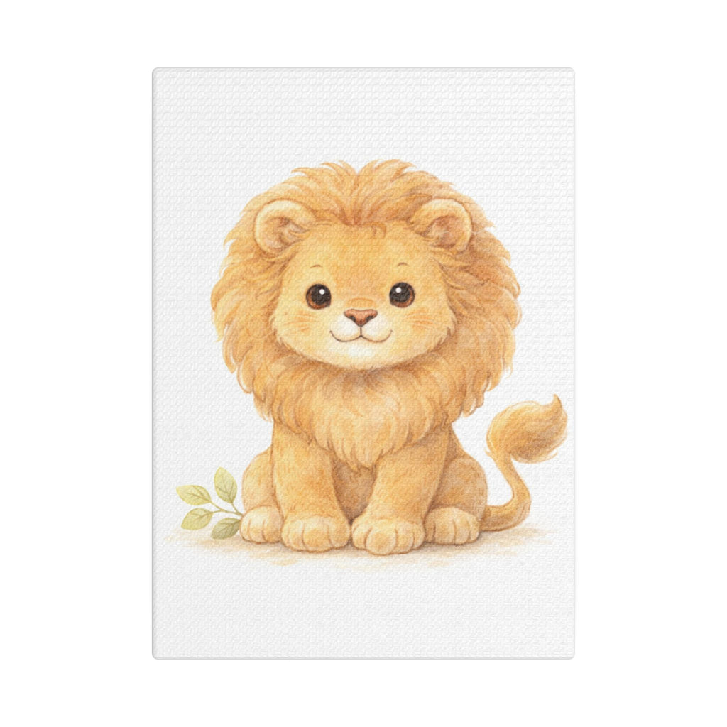 Cute Watercolor Lion Canvas — Nursery Animal Wall Art