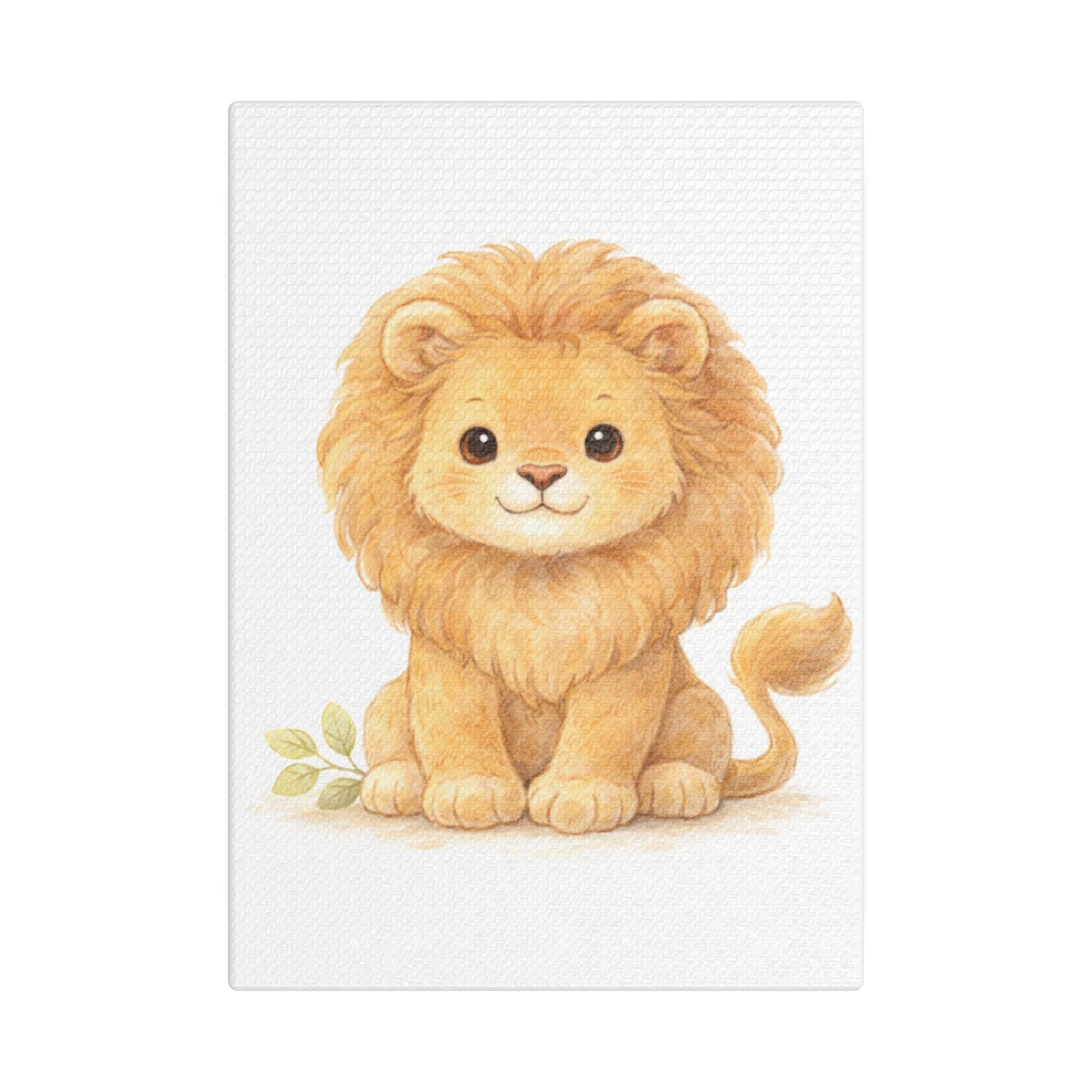 Cute Watercolor Lion Canvas — Nursery Animal Wall Art