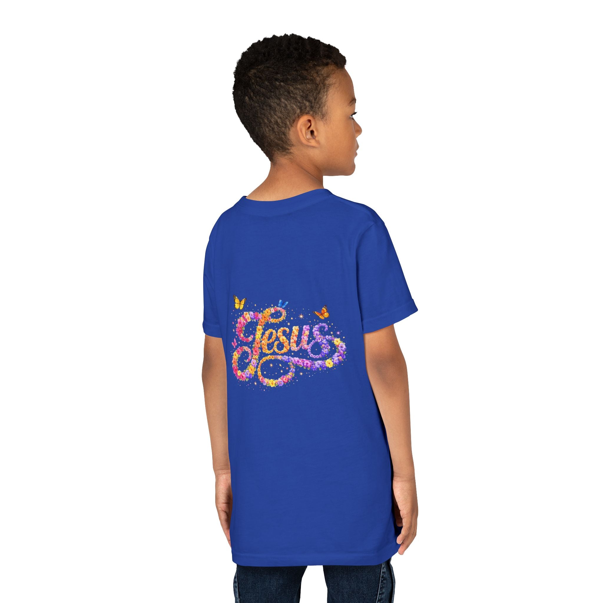 Youth Jesus Floral Script T-Shirt – Butterfly Christian Kids Tee | Faith Youth Shirt