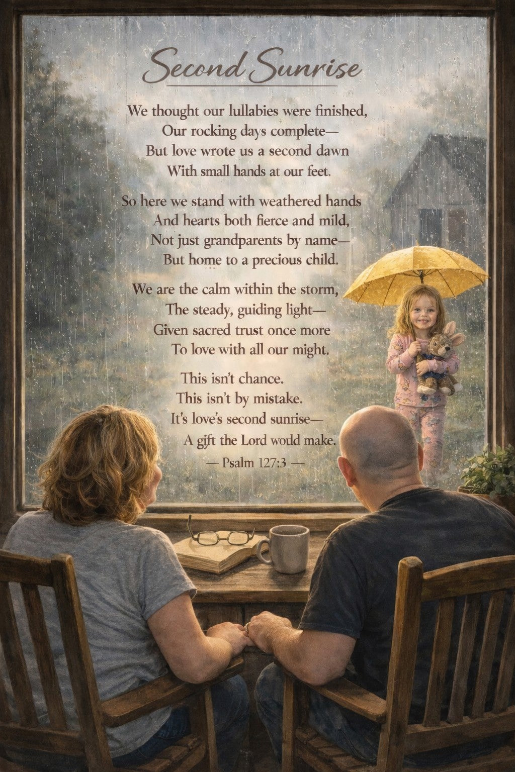 Framed canvas wall art featuring the Second Sunrise grandparents poem with warm family-inspired artwork celebrating faith, love, legacy, and generations.