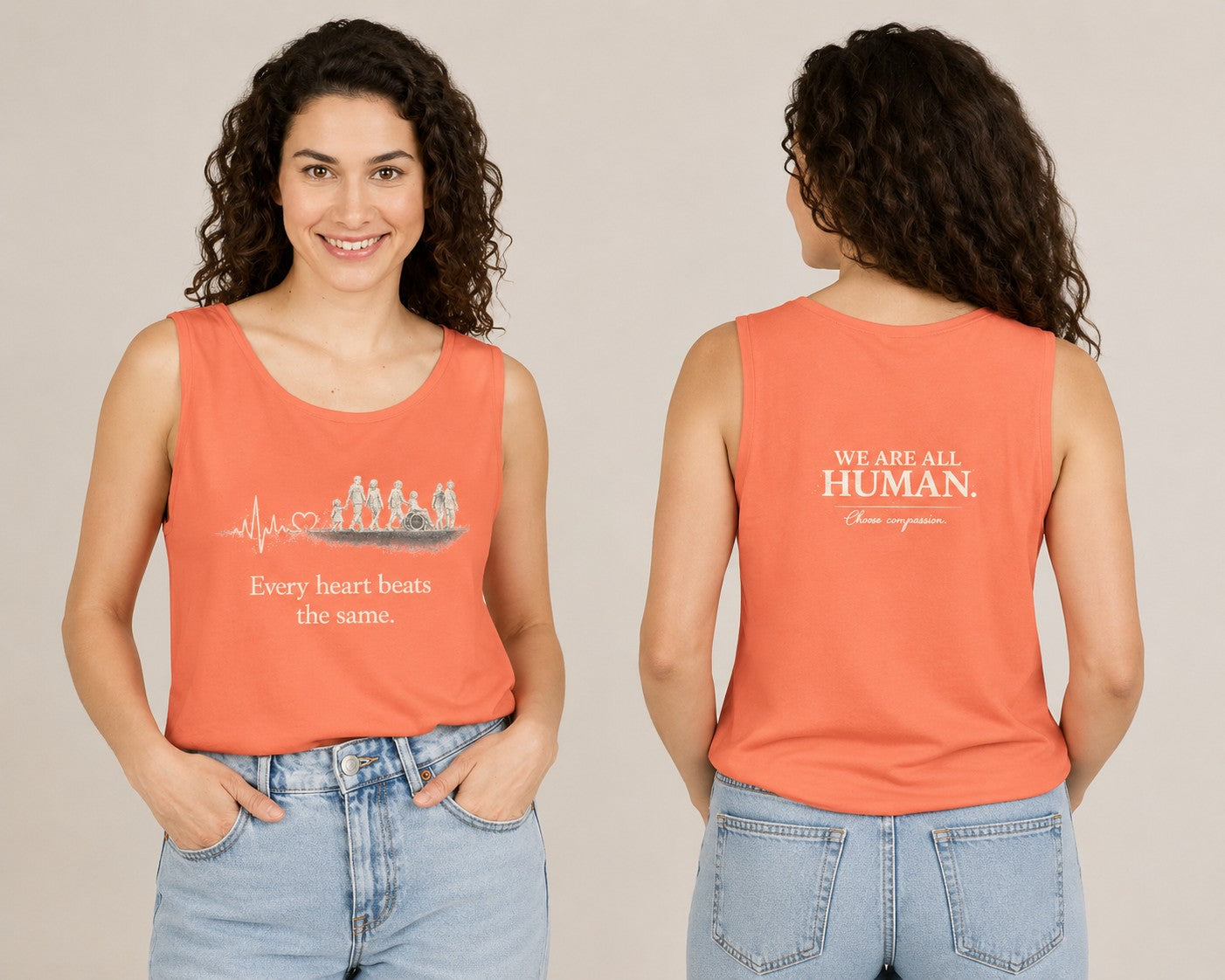 “Every Heart Beats the Same” Vintage Surf Tank Top – Garment-Dyed Coastal Unity Tank