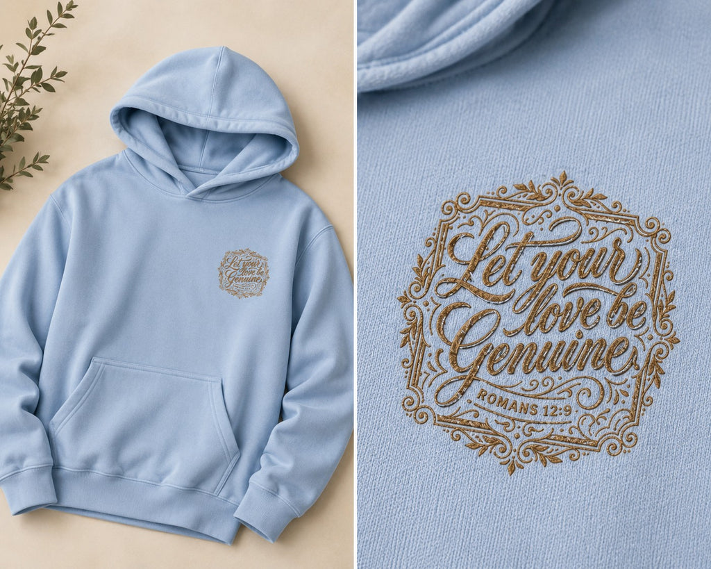 “Let Your Love Be Genuine” Hoodie – Romans 12:9 Christian Pullover | Faith & Freedom Creations