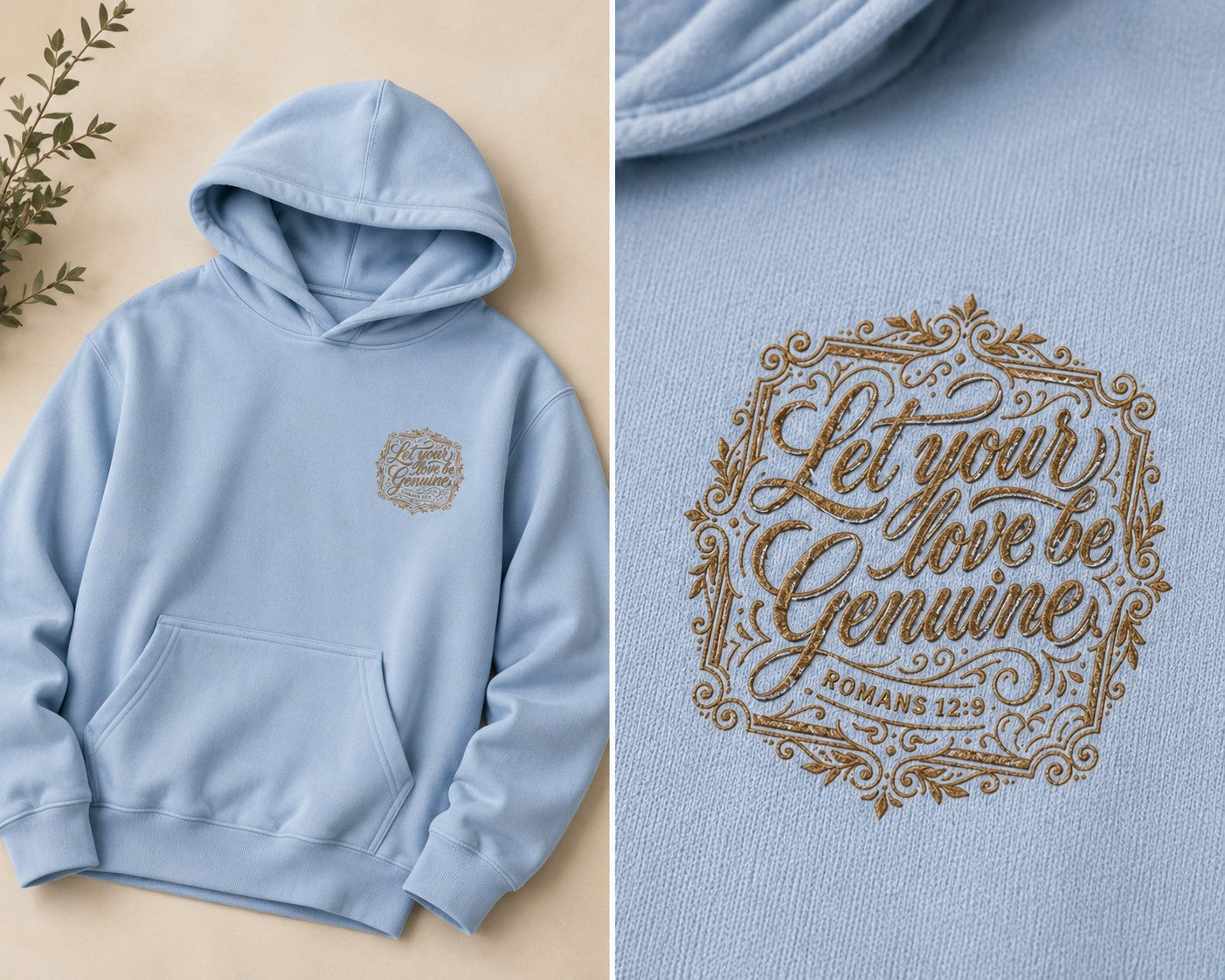 “Let Your Love Be Genuine” Hoodie – Romans 12:9 Christian Pullover | Faith & Freedom Creations