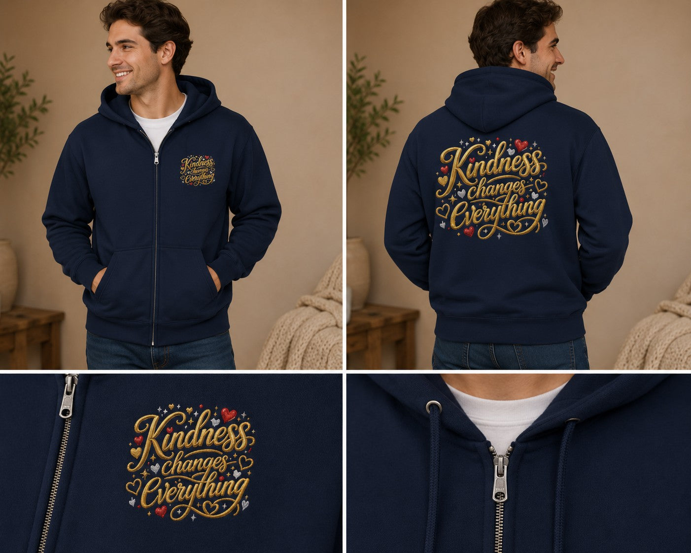 Kindness Changes Everything Zip Hoodie – Inspirational Graphic Full-Zip Sweatshirt