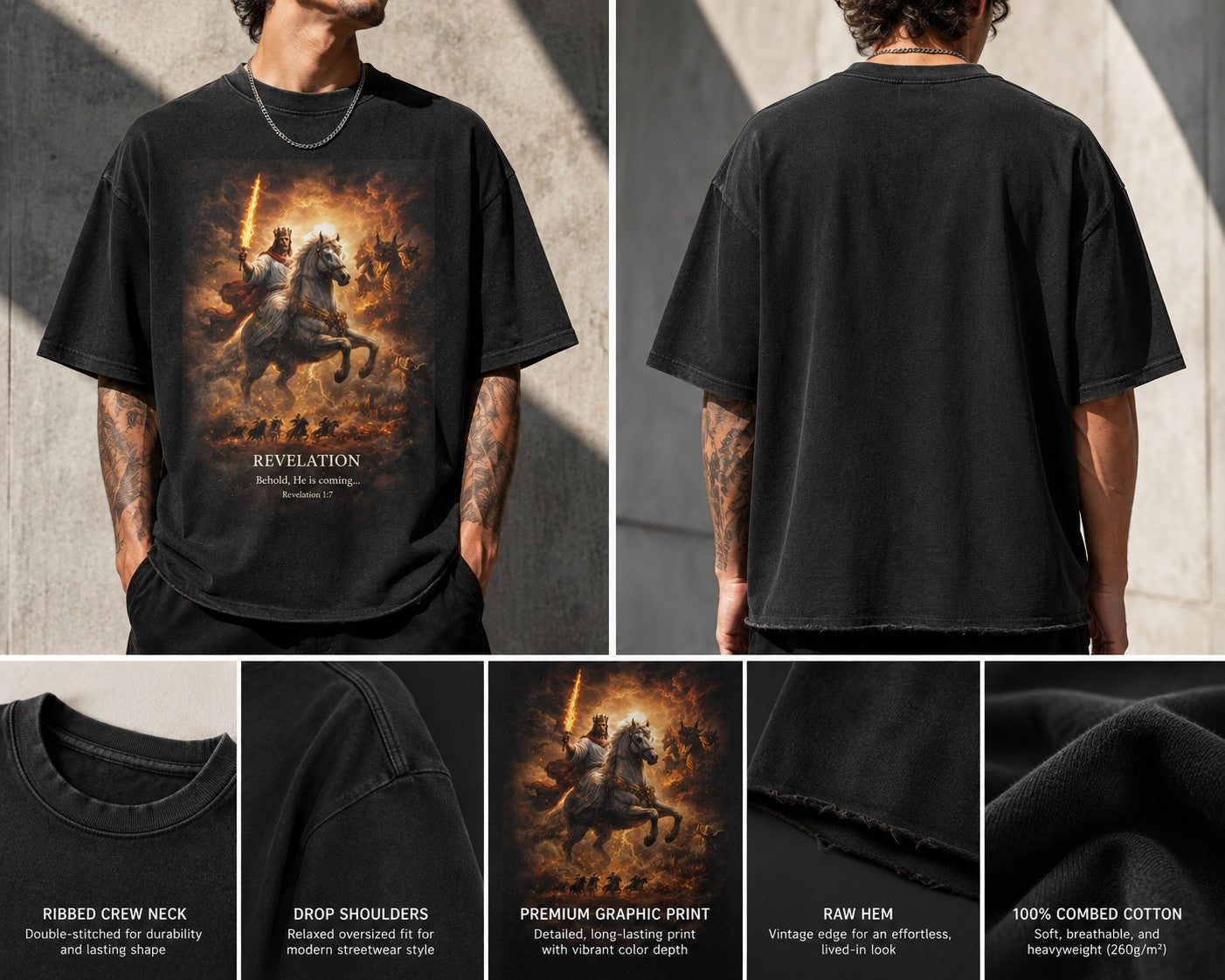 Revelation Oversized Vintage T-Shirt — “Behold, He Is Coming” Streetwear Faith Tee